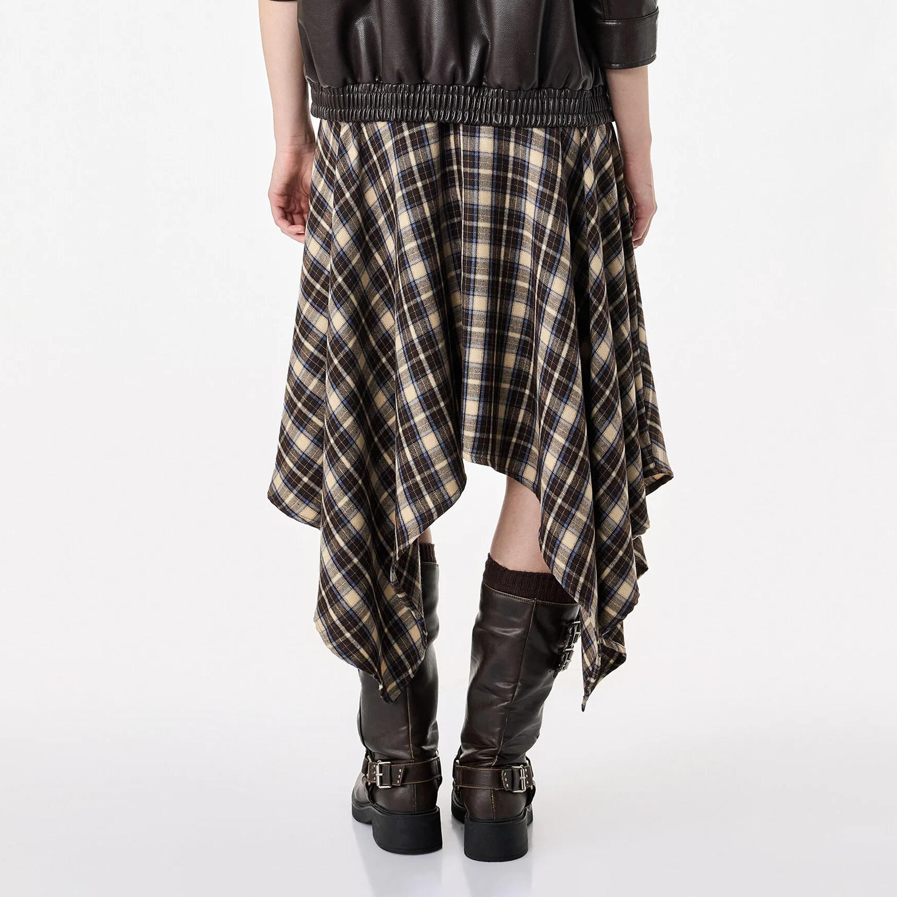 تنورة ميدي حريمي بقصة A قماش قطن مربعات باللون الكحلي من كوتون-women-clothing-skirts-image-4