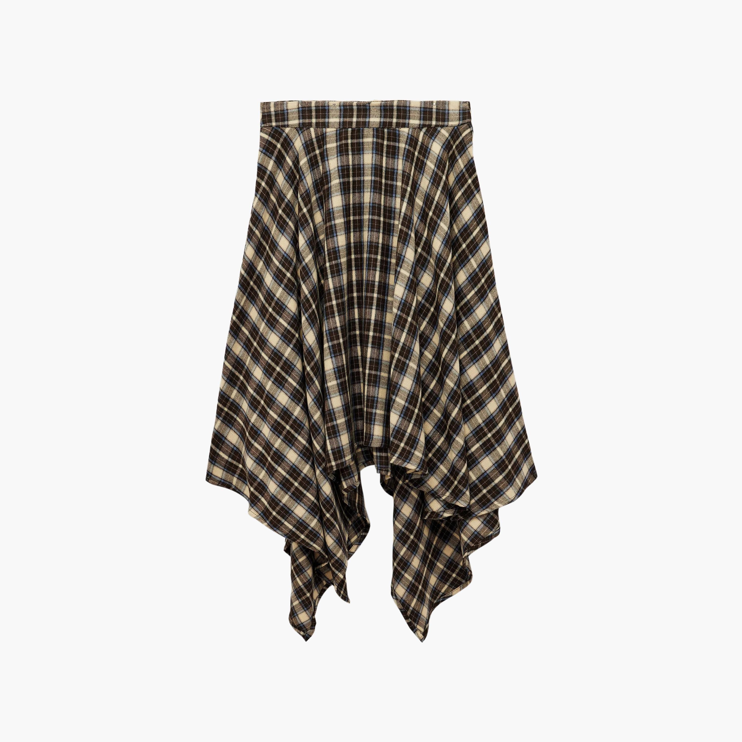 KOTON Navy Checked Cotton A-Line Women's Midi Skirt-women-clothing-skirts-image-5