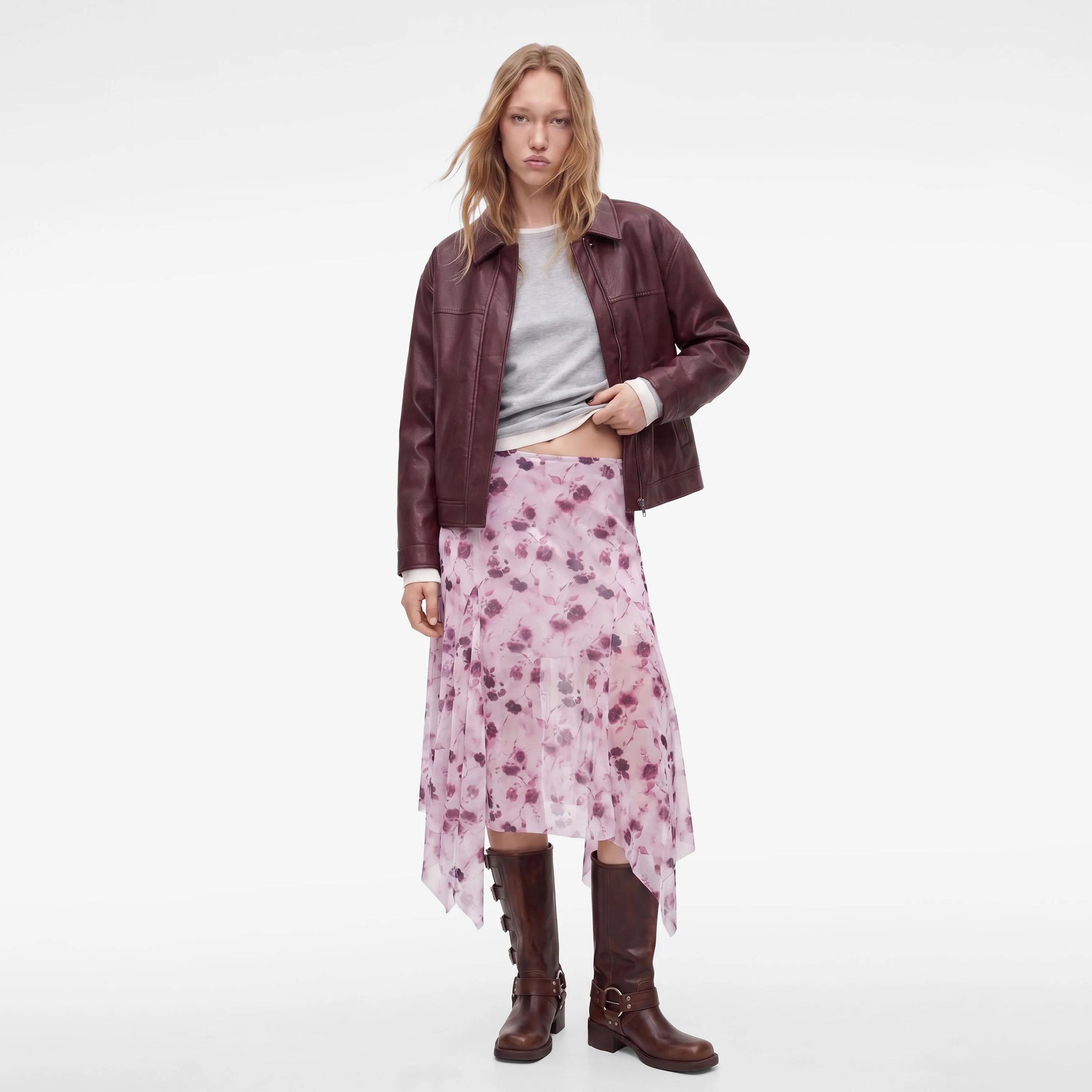 KOTON Pink Floral A-Line Women's Midi Skirt-women-clothing-skirts-image-2
