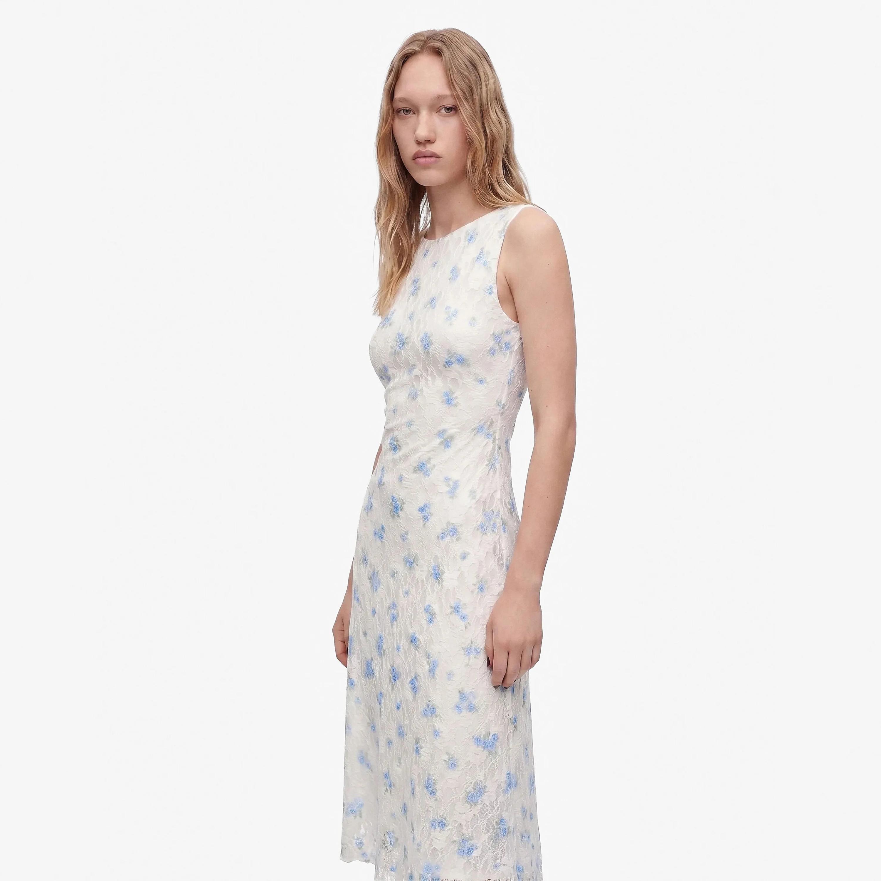 KOTON Beige Floral Lace Cotton Women's Midi Dress-women-clothing-dresses-image-2