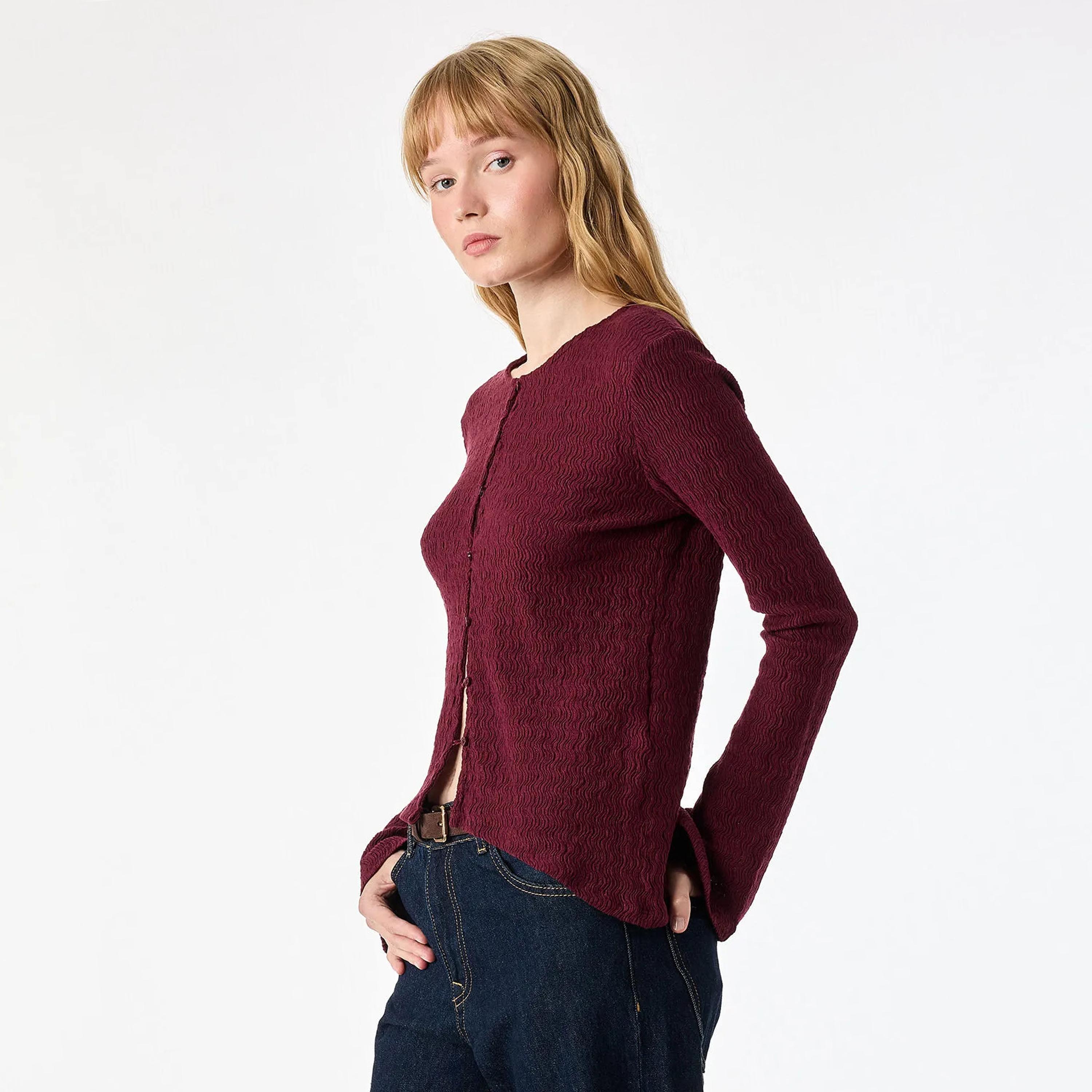 KOTON Textured Cotton Women's Cardigans Top-women-clothing-shirtsandblouses-blouses-image-3