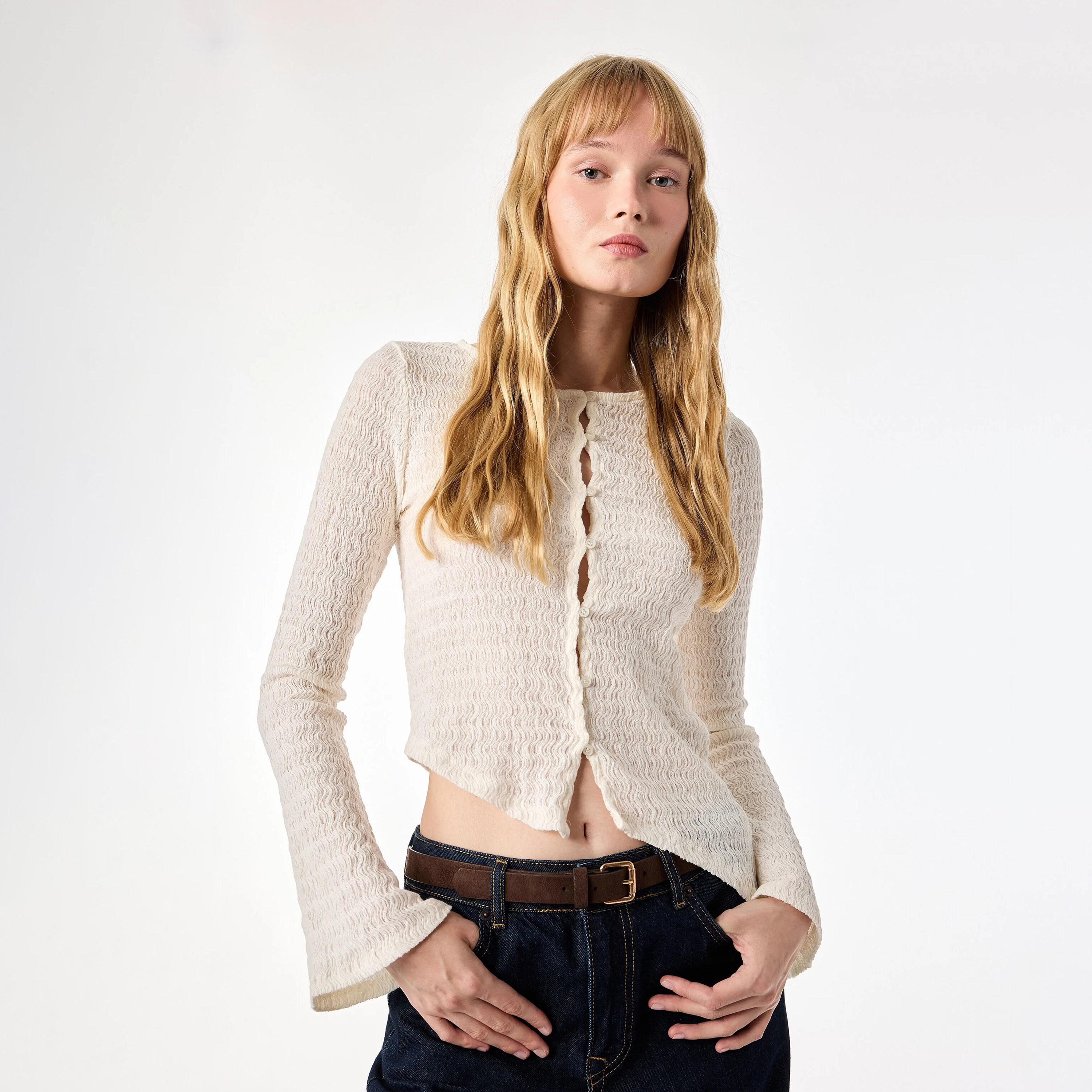 KOTON Textured Cotton Women's Cardigans Top-women-clothing-shirtsandblouses-blouses-image-6