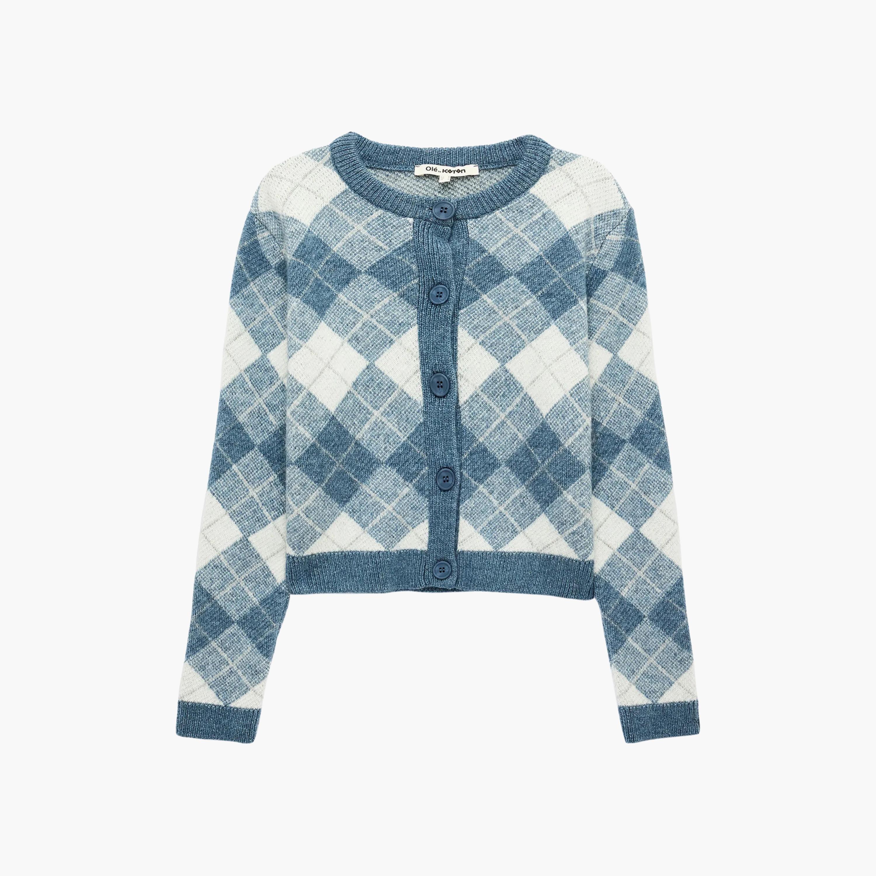 كارديجان حريمي أزرق بنقشة أرجايل من كوتون-women-winterwear-cardigansandjumpers-cardigans-image-4