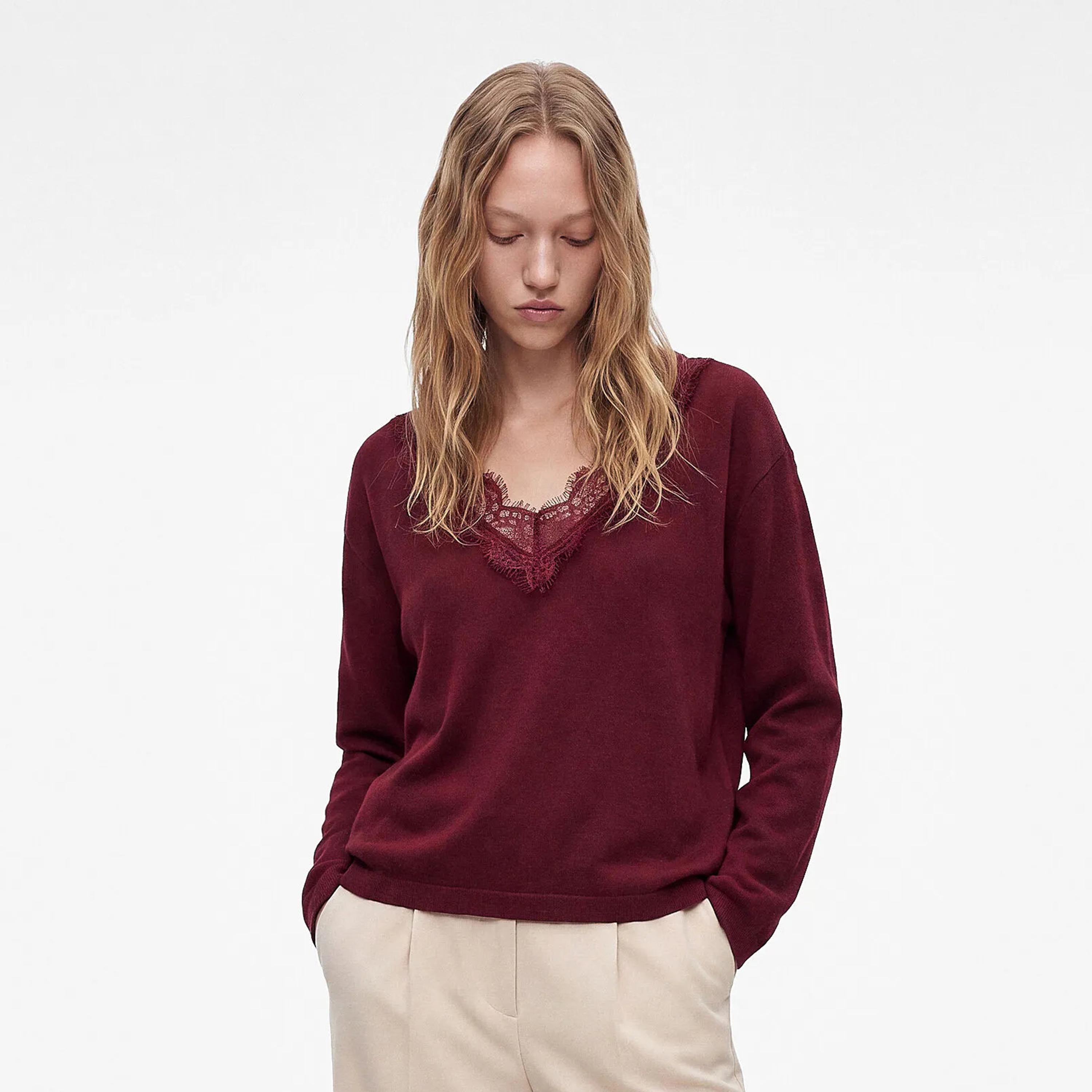 بلوفر حريمي بأكمام منسدلة وتفاصيل دانتيل من كوتون-women-winterwear-cardigansandjumpers-jumpers-image-1