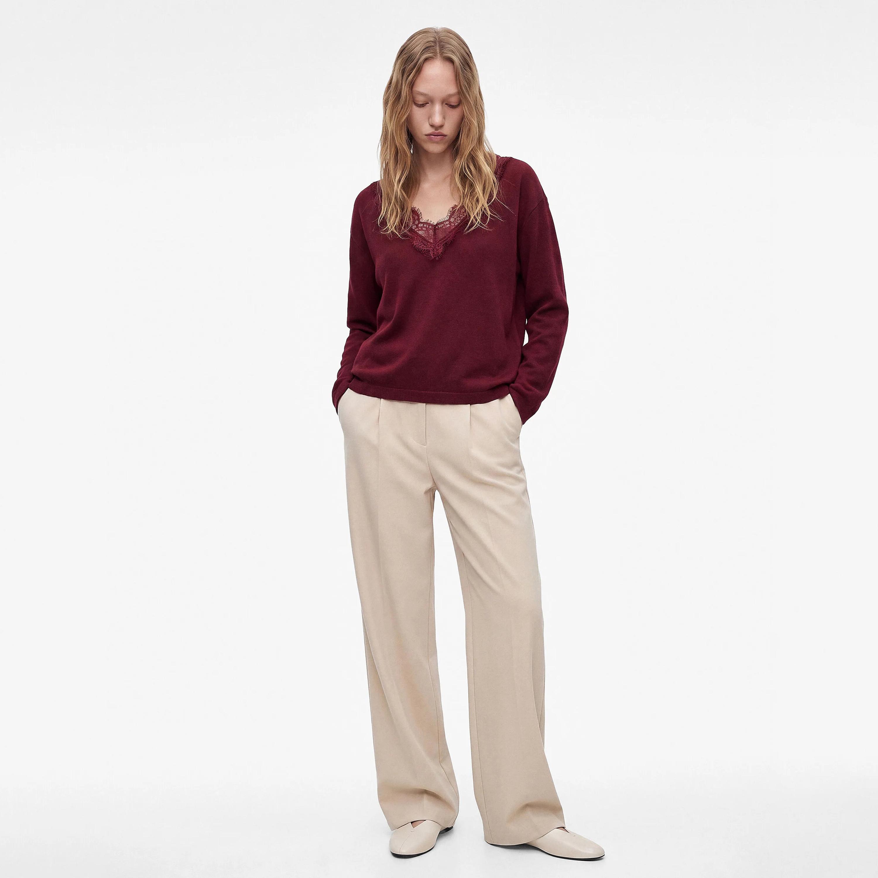بلوفر حريمي بأكمام منسدلة وتفاصيل دانتيل من كوتون-women-winterwear-cardigansandjumpers-jumpers-image-2