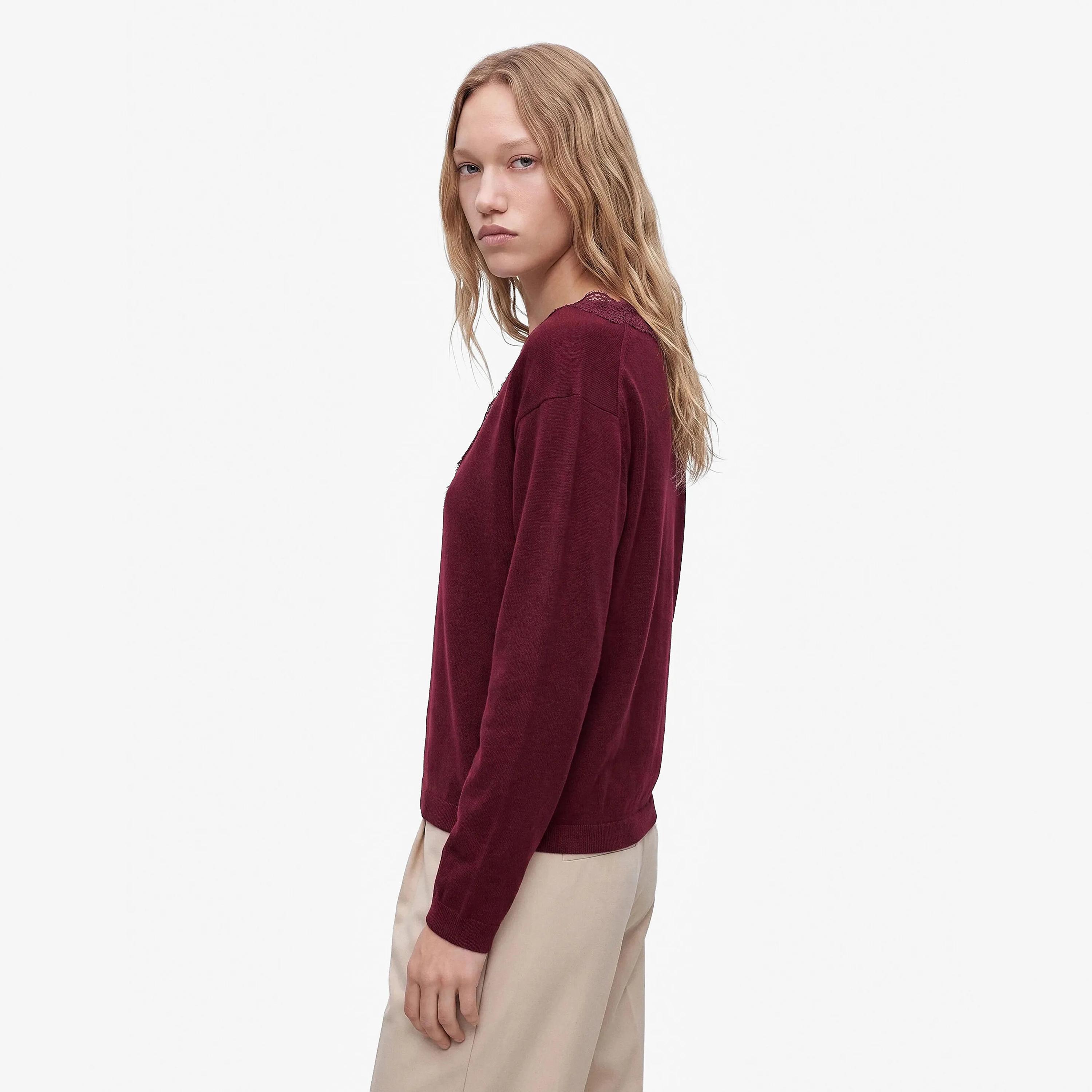 بلوفر حريمي بأكمام منسدلة وتفاصيل دانتيل من كوتون-women-winterwear-cardigansandjumpers-jumpers-image-3