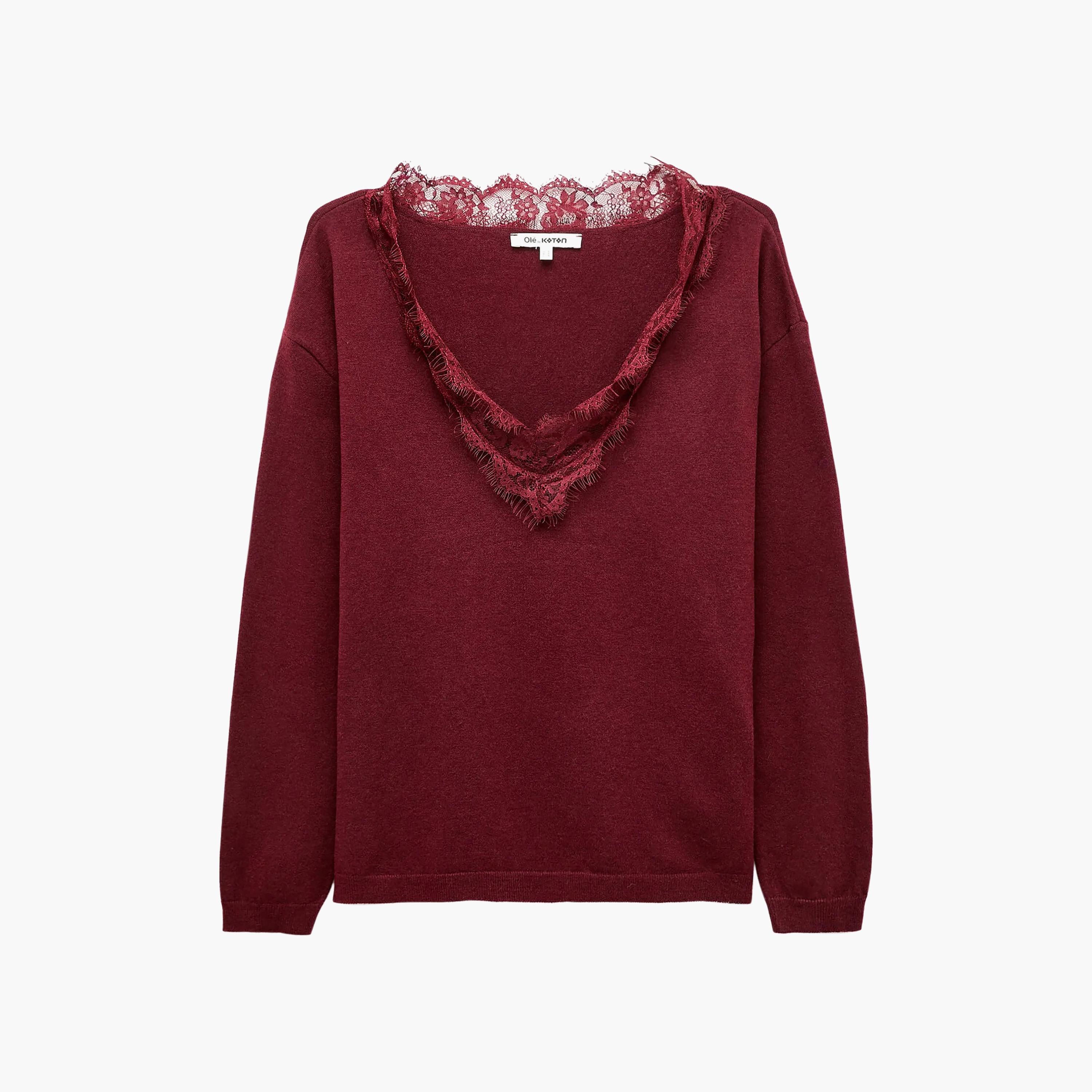 بلوفر حريمي بأكمام منسدلة وتفاصيل دانتيل من كوتون-women-winterwear-cardigansandjumpers-jumpers-image-6