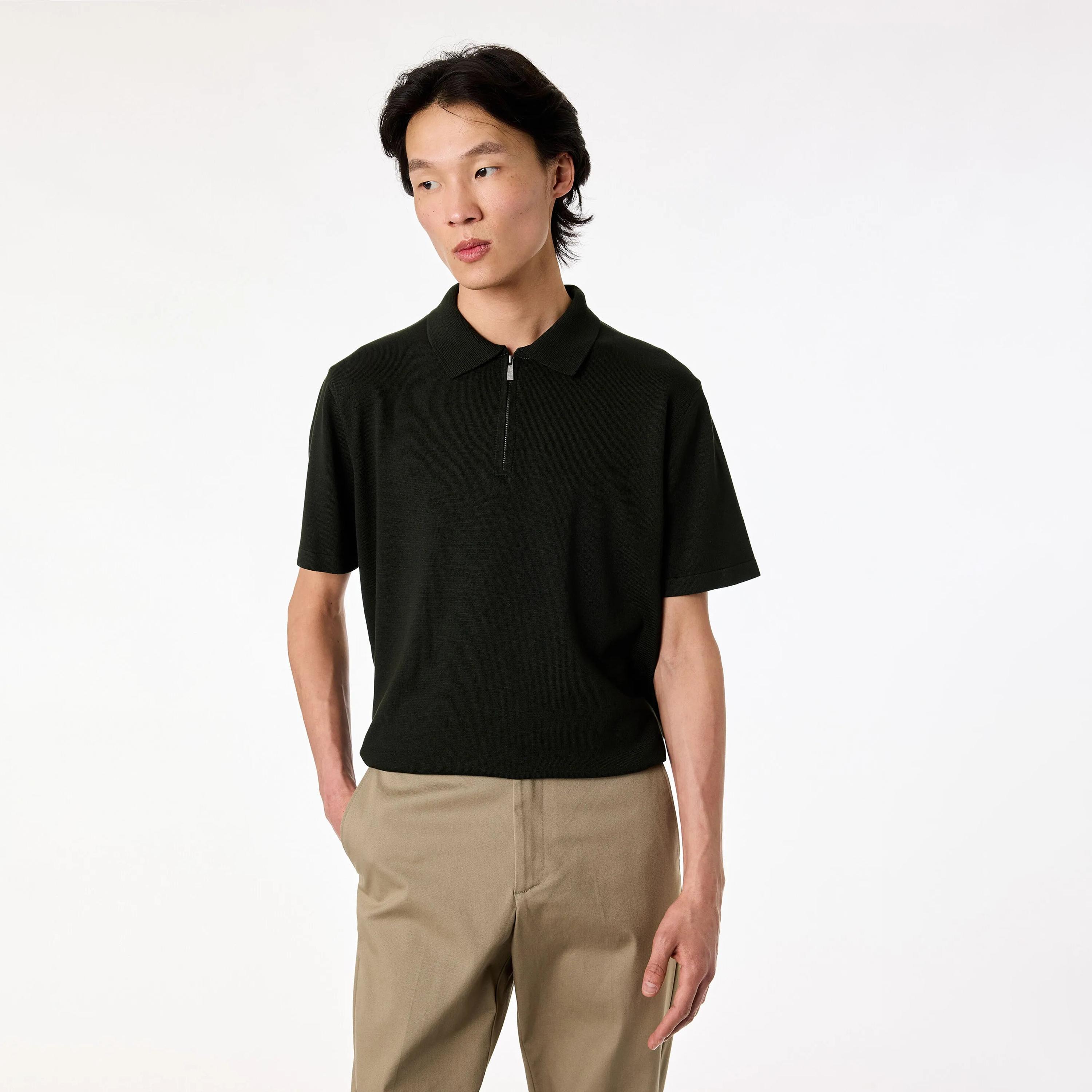 تيشيرت بولو رجالي سادة محبوك بياقة وأكمام قصيرة من كوتون-men-clothing-tshirtsandpolos-polos-image-1