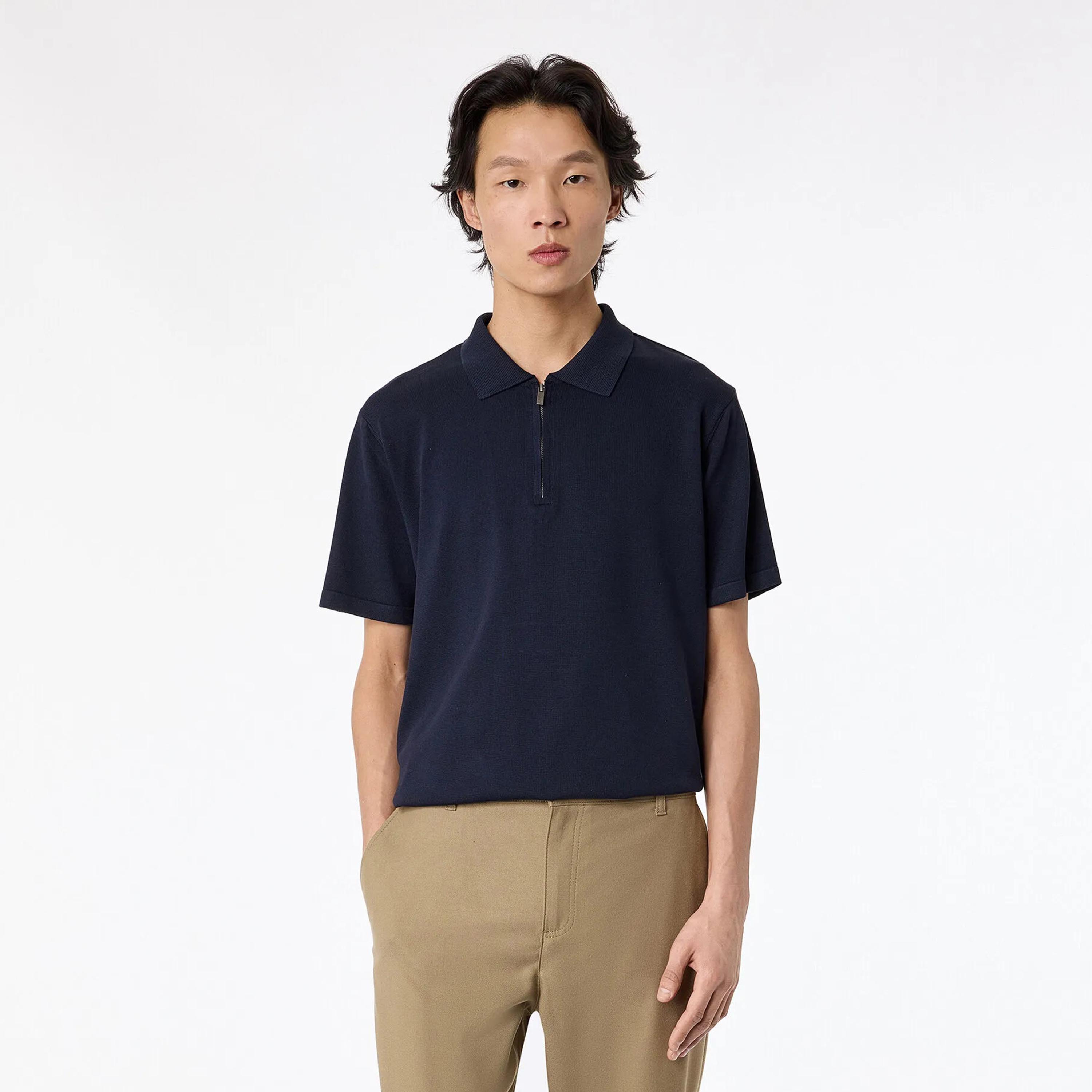 تيشيرت بولو رجالي سادة محبوك بياقة وأكمام قصيرة من كوتون-men-clothing-tshirtsandpolos-polos-image-1