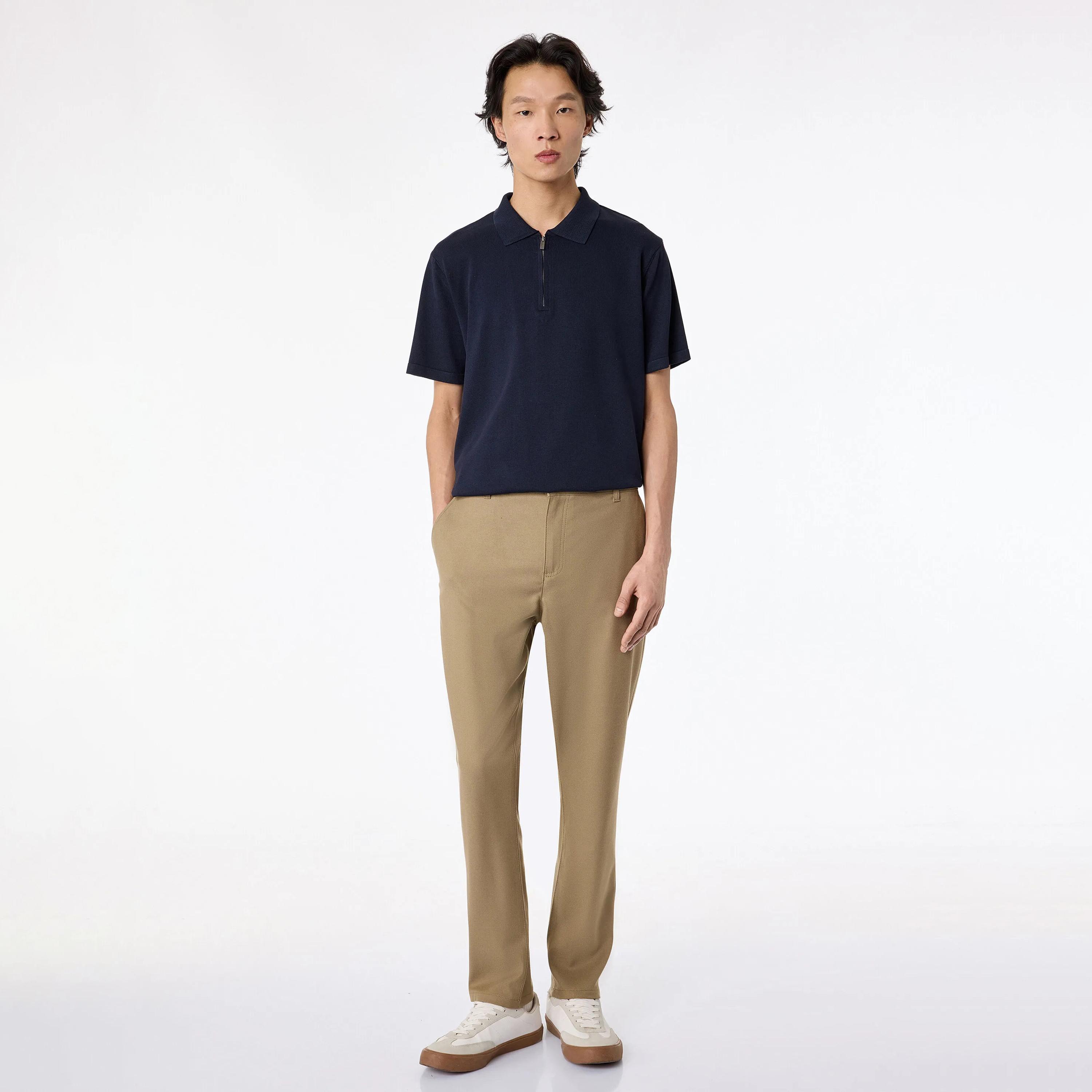 تيشيرت بولو رجالي سادة محبوك بياقة وأكمام قصيرة من كوتون-men-clothing-tshirtsandpolos-polos-image-2