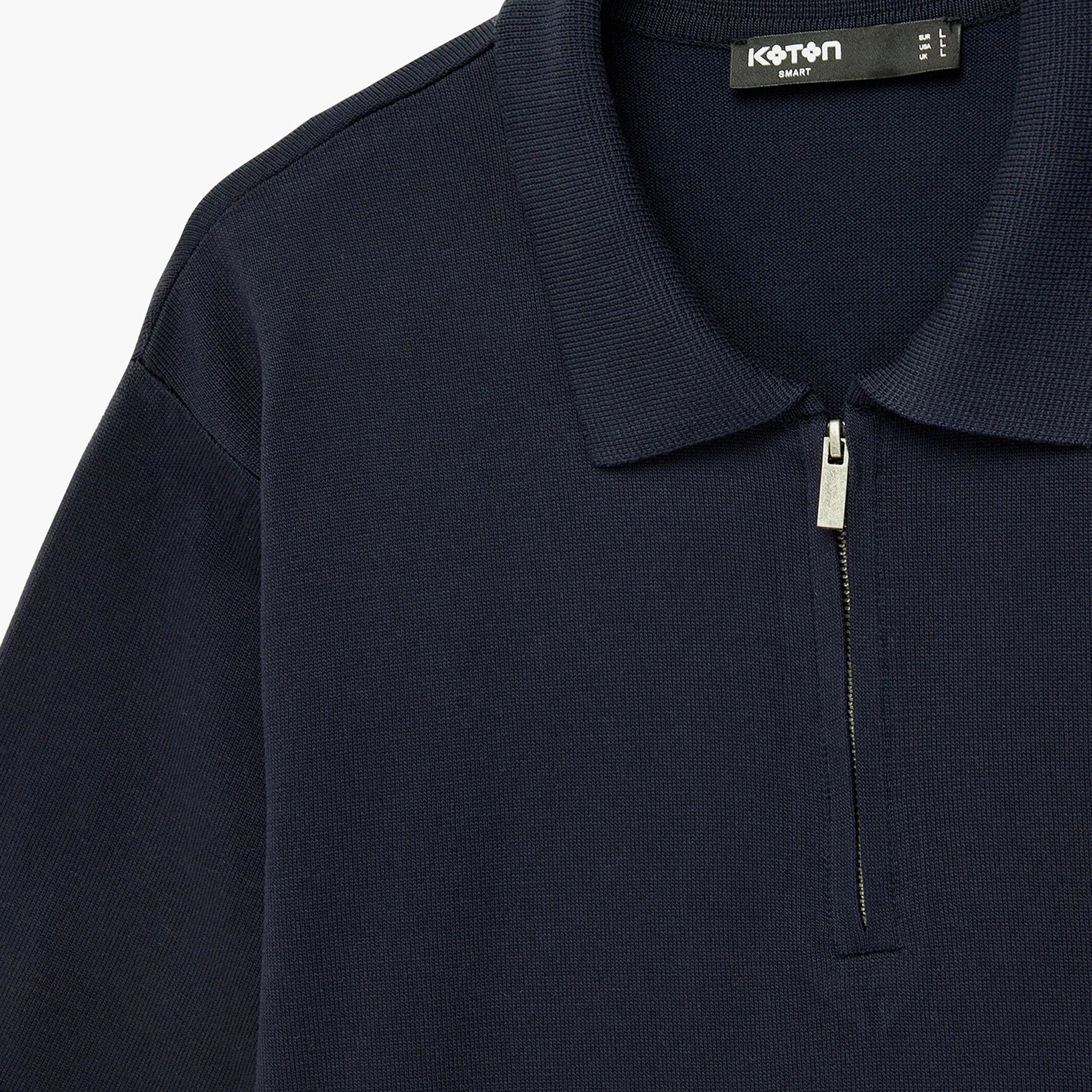 تيشيرت بولو رجالي سادة محبوك بياقة وأكمام قصيرة من كوتون-men-clothing-tshirtsandpolos-polos-image-6