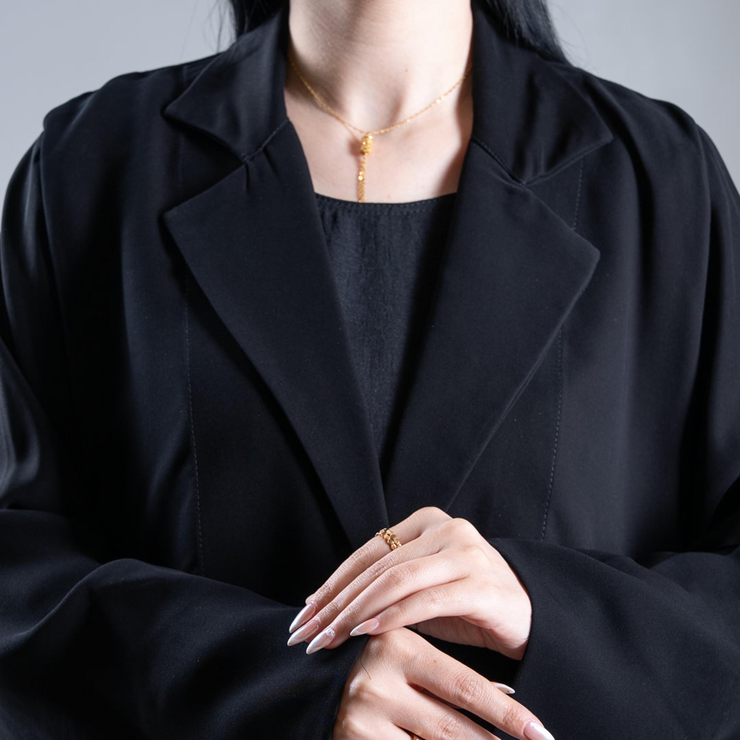 Aljamal Alraaqi Black Creativity Crepe Women's Coat Style Double Cloche Abaya-women-arabicclothing-abayas-image-2