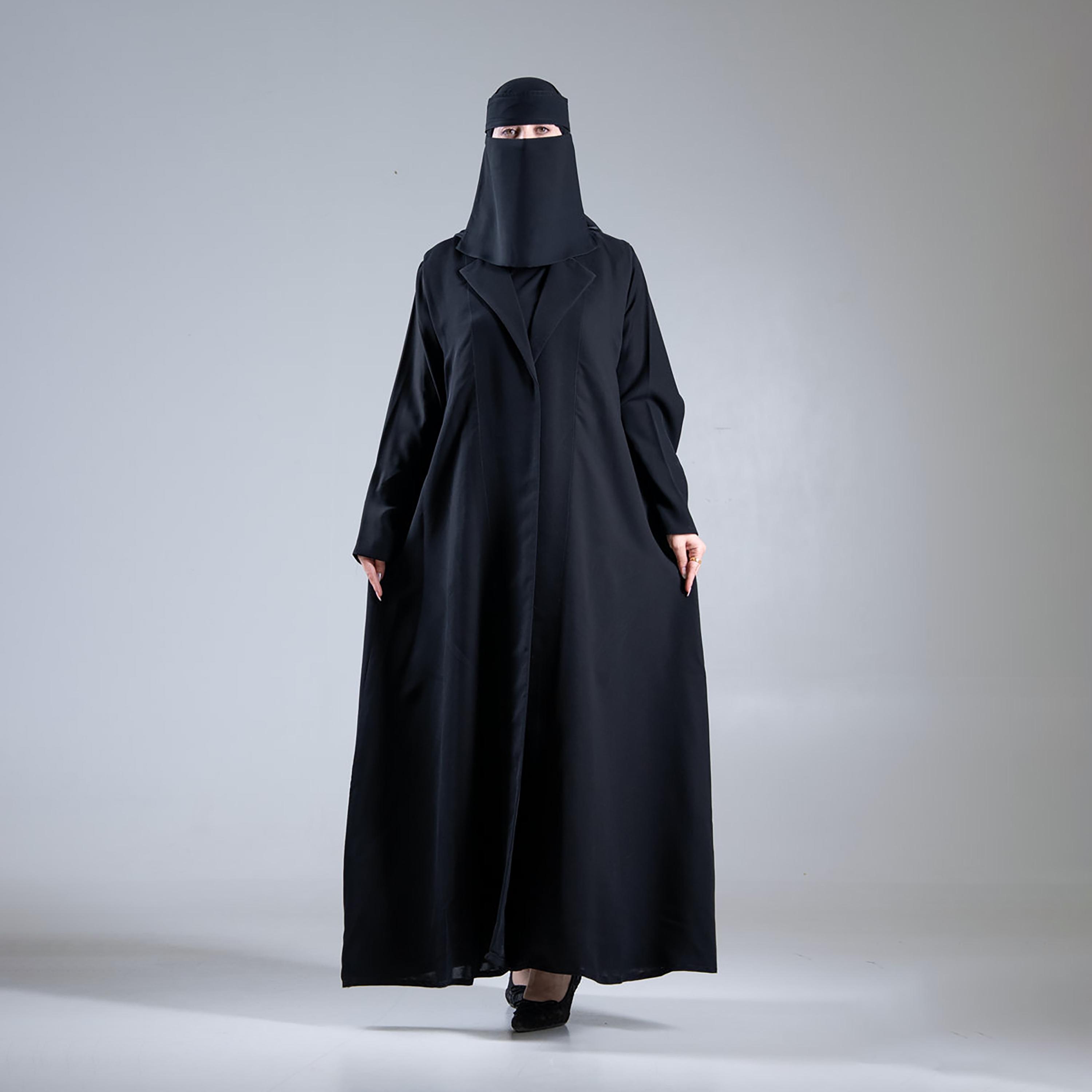 Aljamal Alraaqi Black Creativity Crepe Women's Coat Style Double Cloche Abaya-women-arabicclothing-abayas-image-4