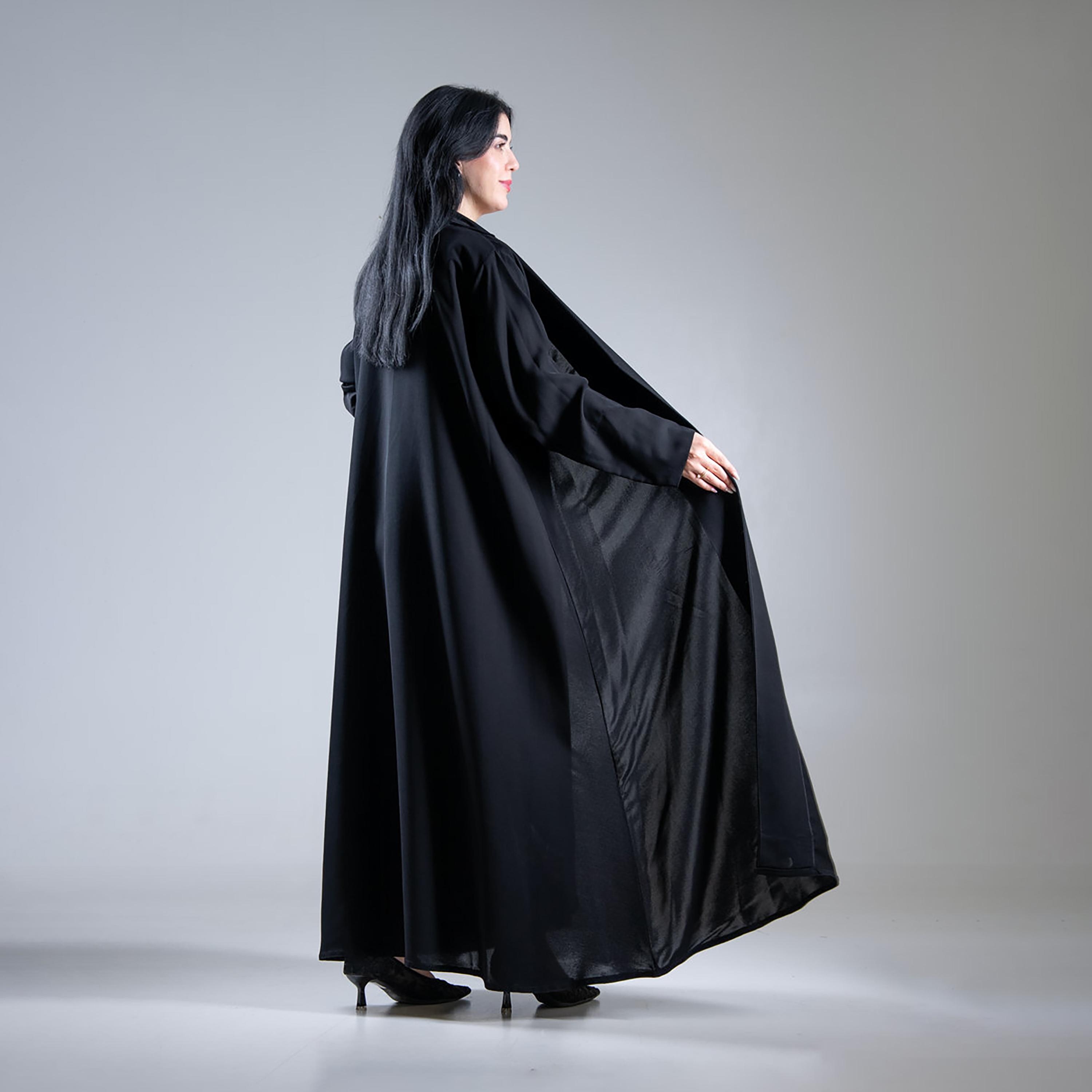 Aljamal Alraaqi Black Creativity Crepe Women's Coat Style Double Cloche Abaya-women-arabicclothing-abayas-image-6