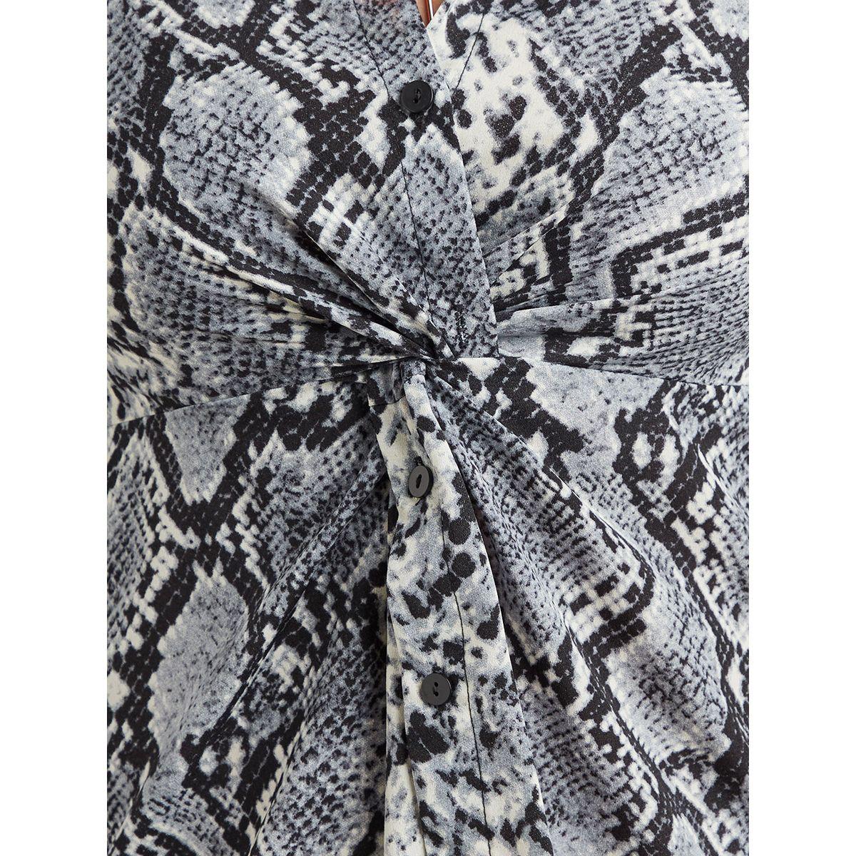 Styli Snake Print Knot Shirt Dress with Front Button Closure-women-clothing-dresses-image-5