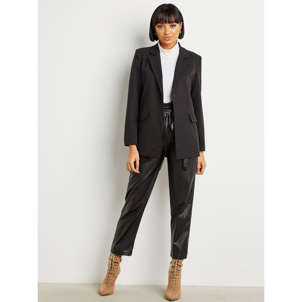 Styli Single Button Detail Belted Longline Blazer-women-clothing-coatsandjackets-blazers-image-2