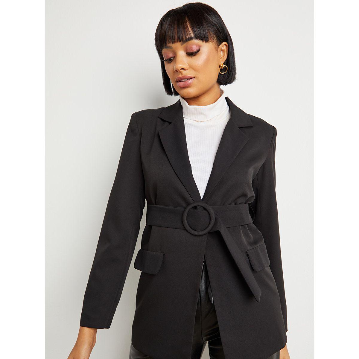 Styli Single Button Detail Belted Longline Blazer-women-clothing-coatsandjackets-blazers-image-3