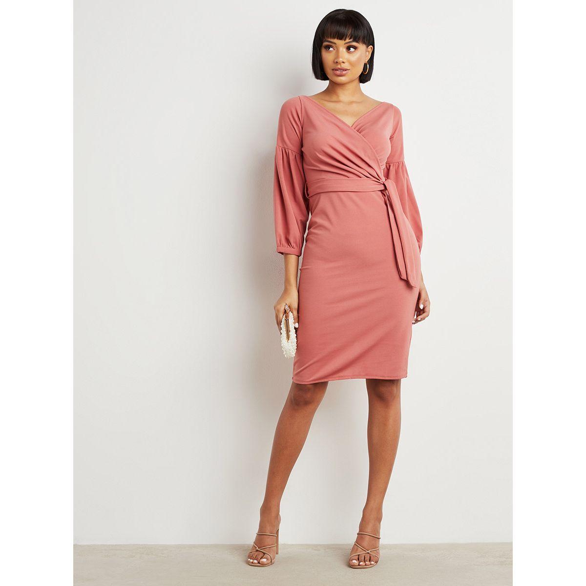 فستان ميدي مكسّم بربطة خصر-women-clothing-dresses-image-1