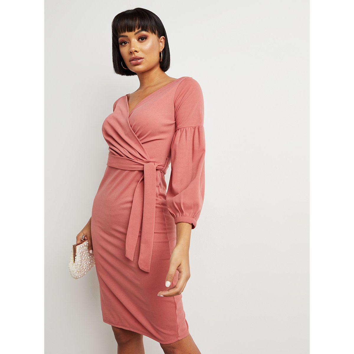 فستان ميدي مكسّم بربطة خصر-women-clothing-dresses-image-2