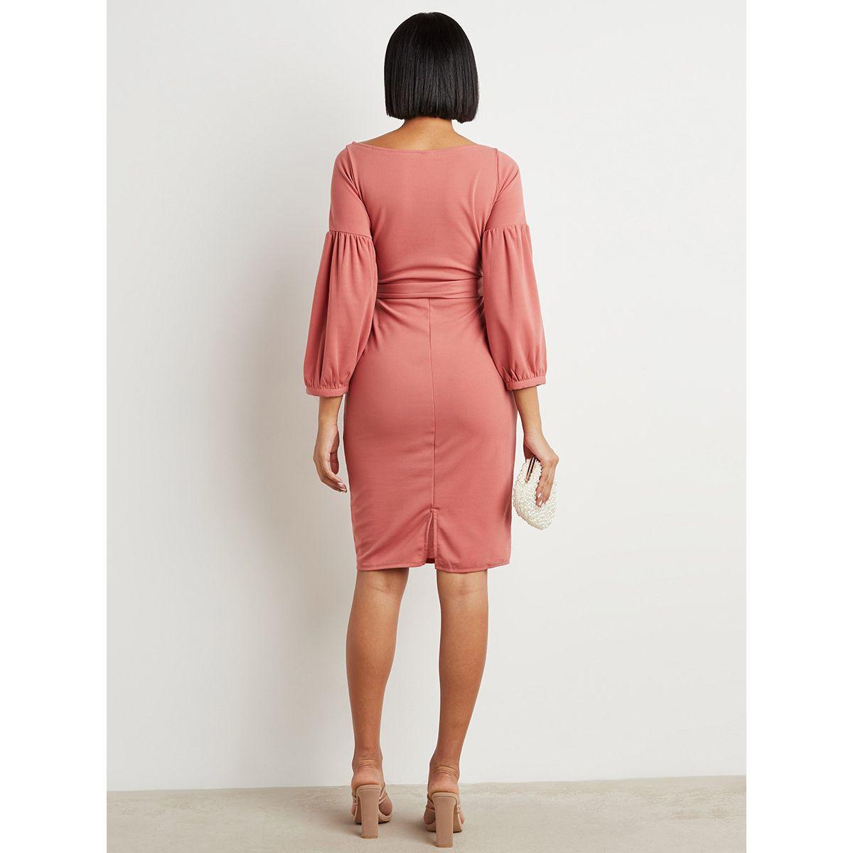 فستان ميدي مكسّم بربطة خصر-women-clothing-dresses-image-4