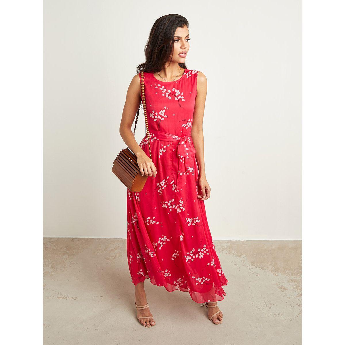 Styli Floral Print Self Tie Belt A-Line Maxi Dress-women-clothing-dresses-image-1
