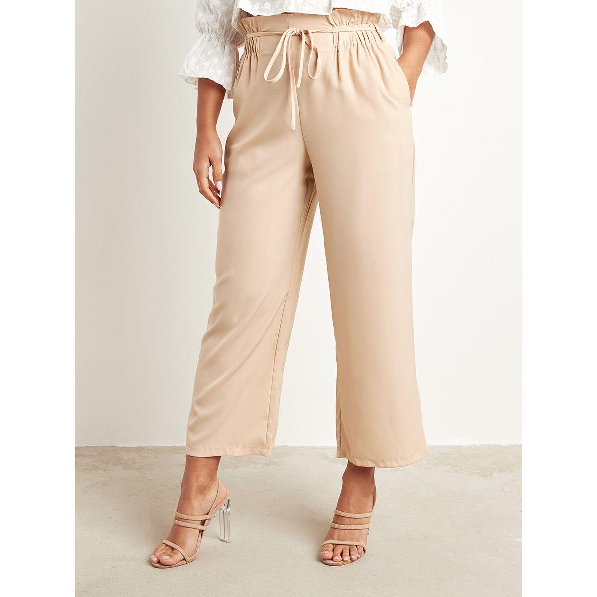 Styli Plain Paper Bag Waist Wide Leg Fit Trouser-women-clothing-bottoms-trousers-image-1
