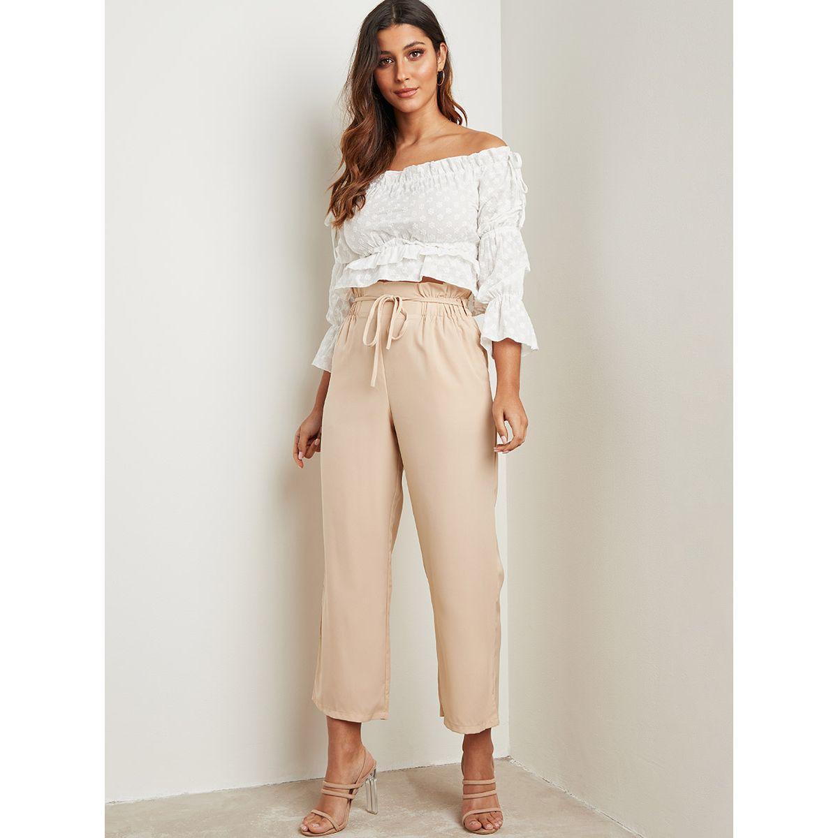Styli Plain Paper Bag Waist Wide Leg Fit Trouser-women-clothing-bottoms-trousers-image-3