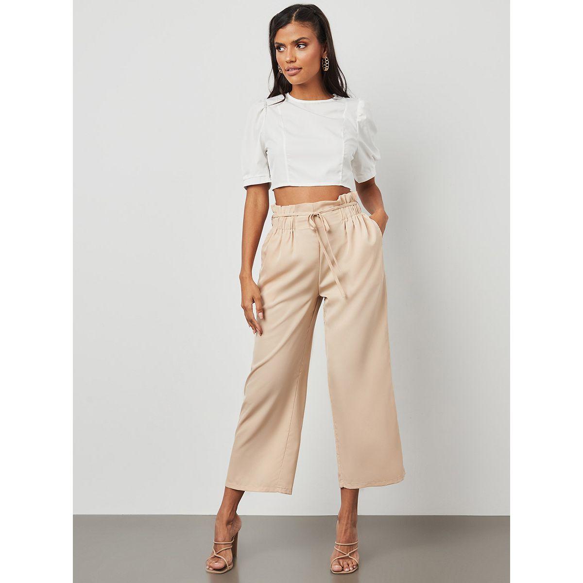 Styli Plain Paper Bag Waist Wide Leg Fit Trouser-women-clothing-bottoms-trousers-image-4