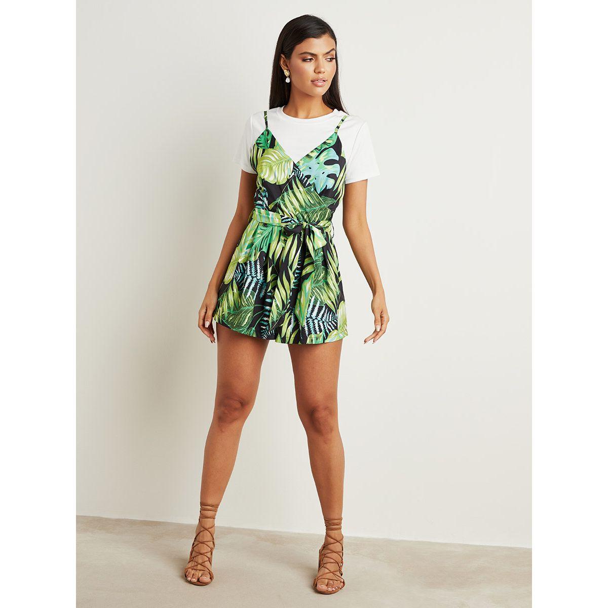 Styli Tropical Printed Strappy Romper with Belted Waist-women-clothing-jumpsuits-image-3