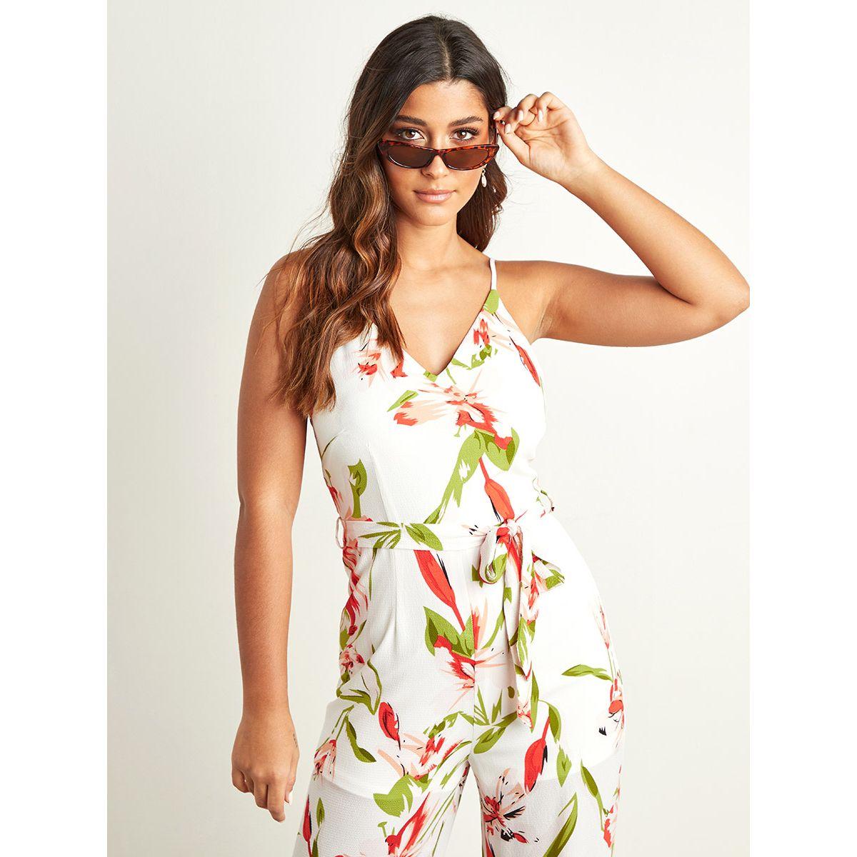 Styli Floral Printed V Neck Wide Leg Jumpsuit with Tie Belt-women-clothing-jumpsuits-image-3