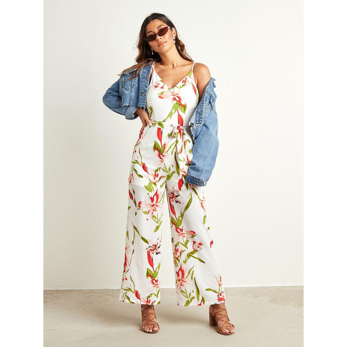 Styli Floral Printed V Neck Wide Leg Jumpsuit with Tie Belt-women-clothing-jumpsuits-image-4