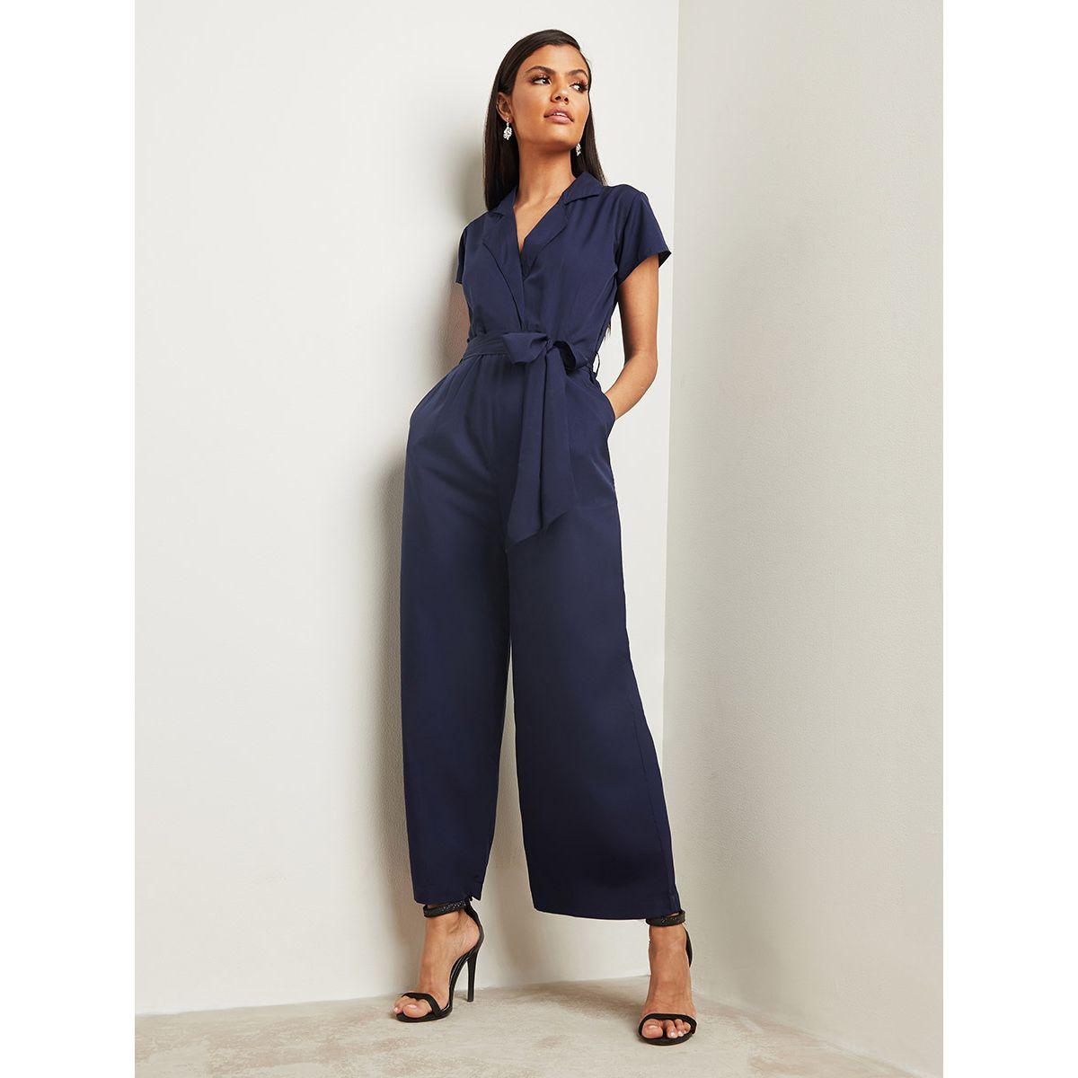 Styli Collared Wide Leg Jumpsuit with Tie Waist-women-clothing-jumpsuits-image-1