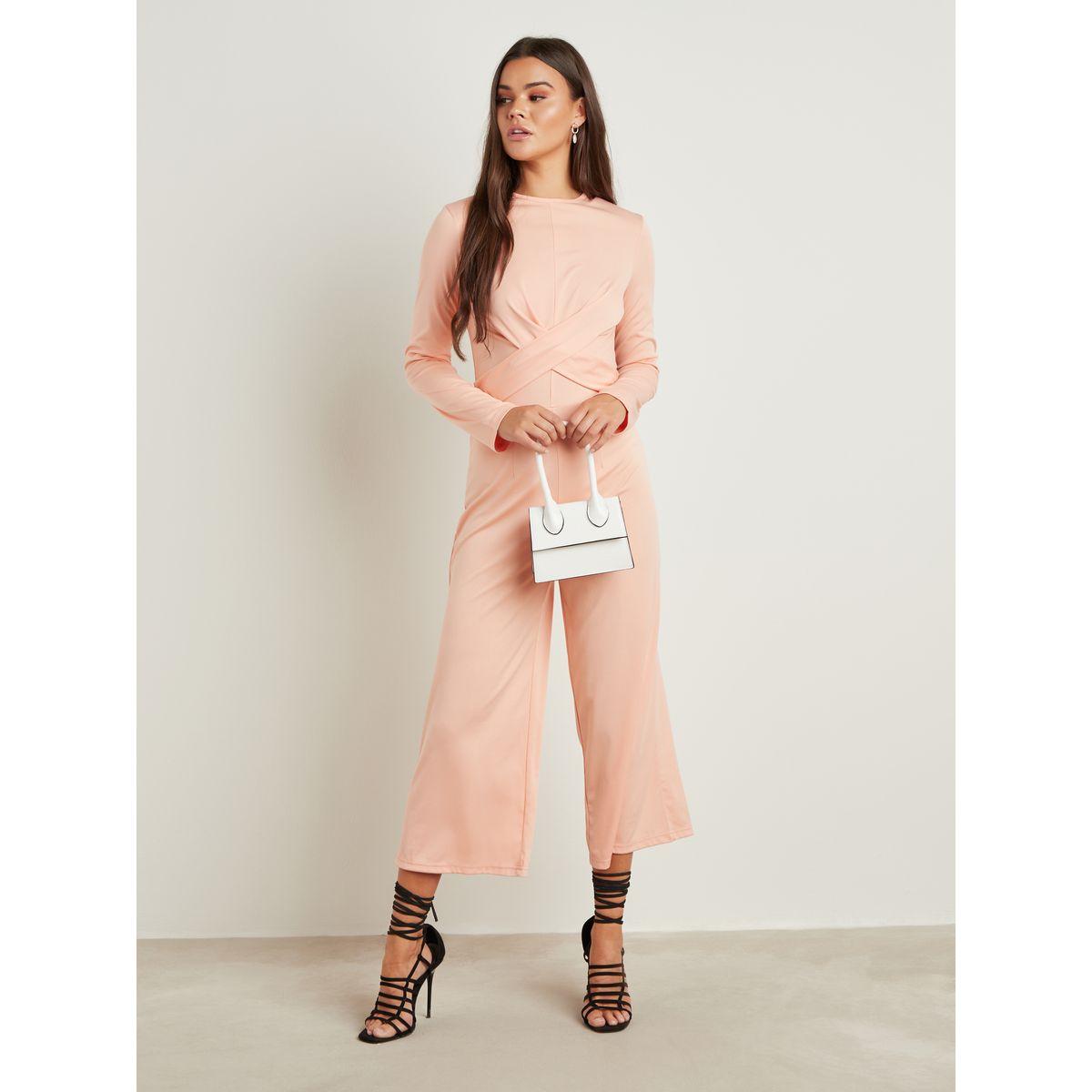 Styli Solid Wide Leg Culotte Jumpsuit with Knot Front Detail-women-clothing-jumpsuits-image-1