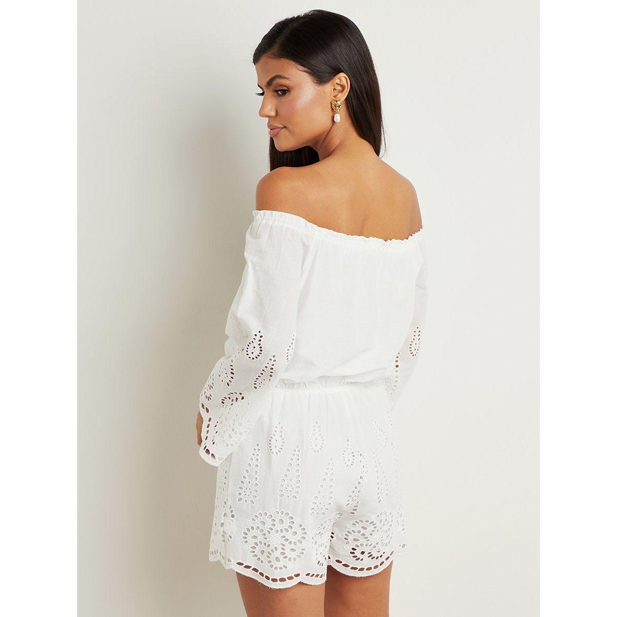 Styli Plain Schiffli Bardot Romper with Drawstring Waist-women-clothing-jumpsuits-image-2