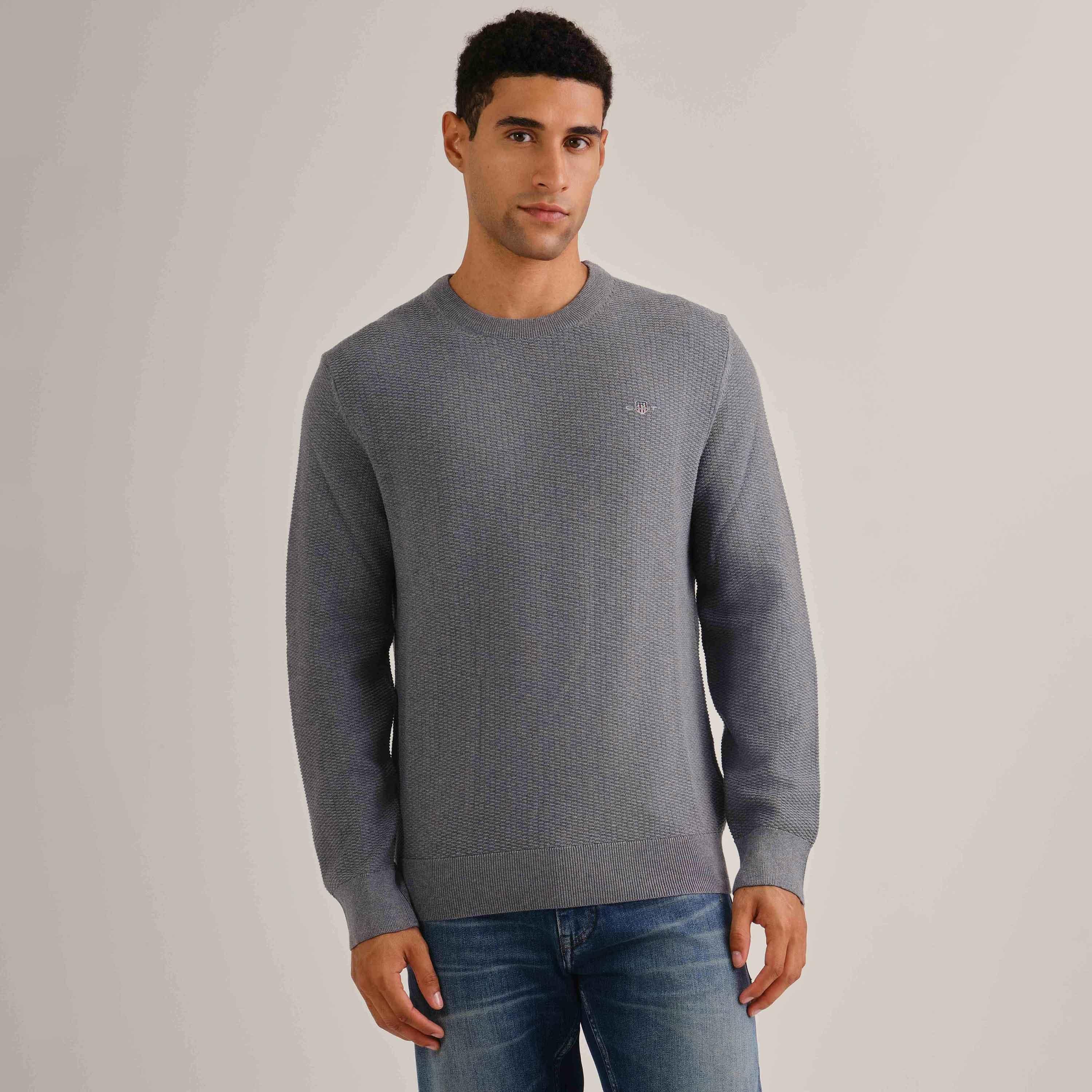 Gant Textured Round Neck Long Sleeves Men's Sweater-men-clothing-sweatersandpullovers-image-1