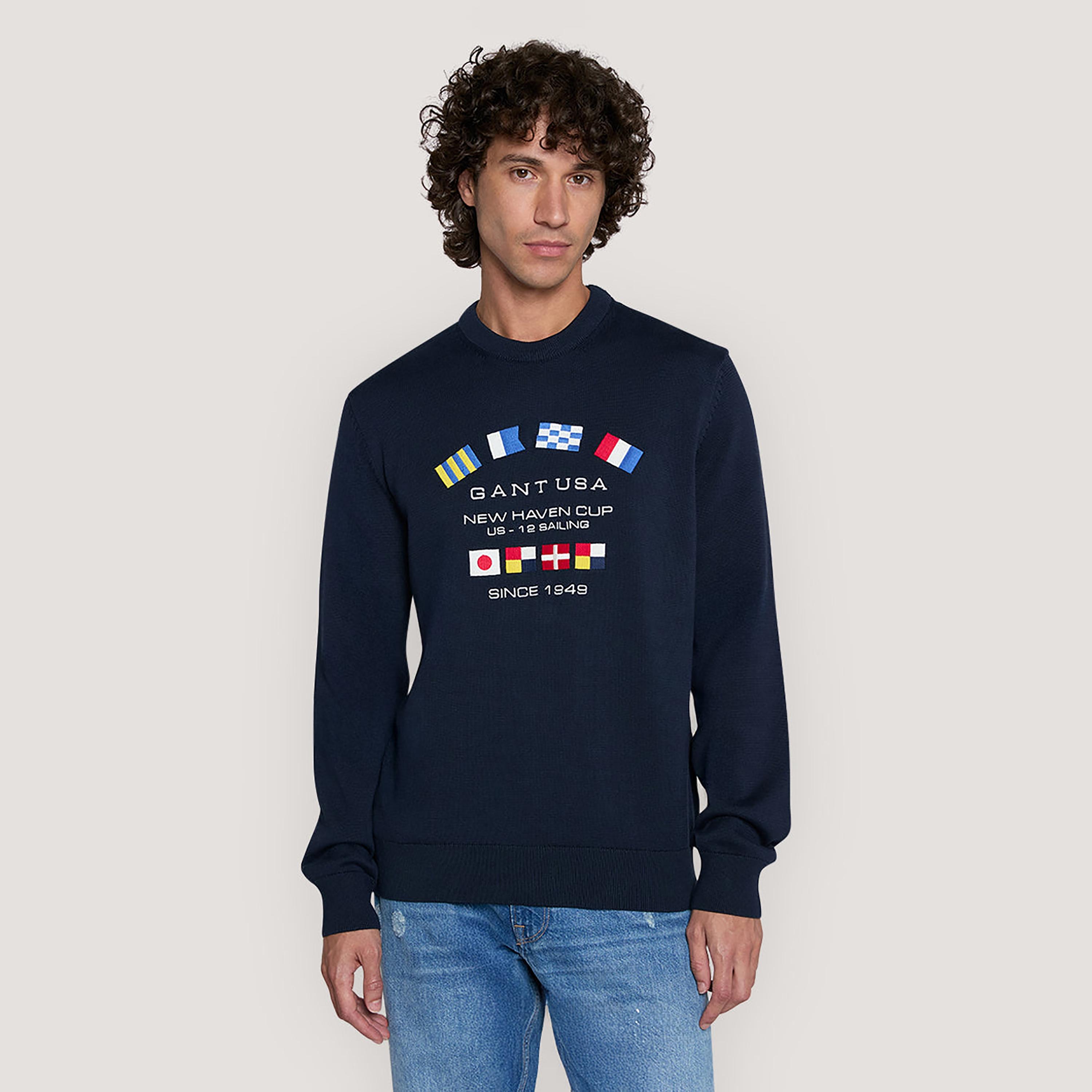 Gant Embroidered Round Neck Long Sleeves Men's Pullover-men-clothing-sweatersandpullovers-image-1