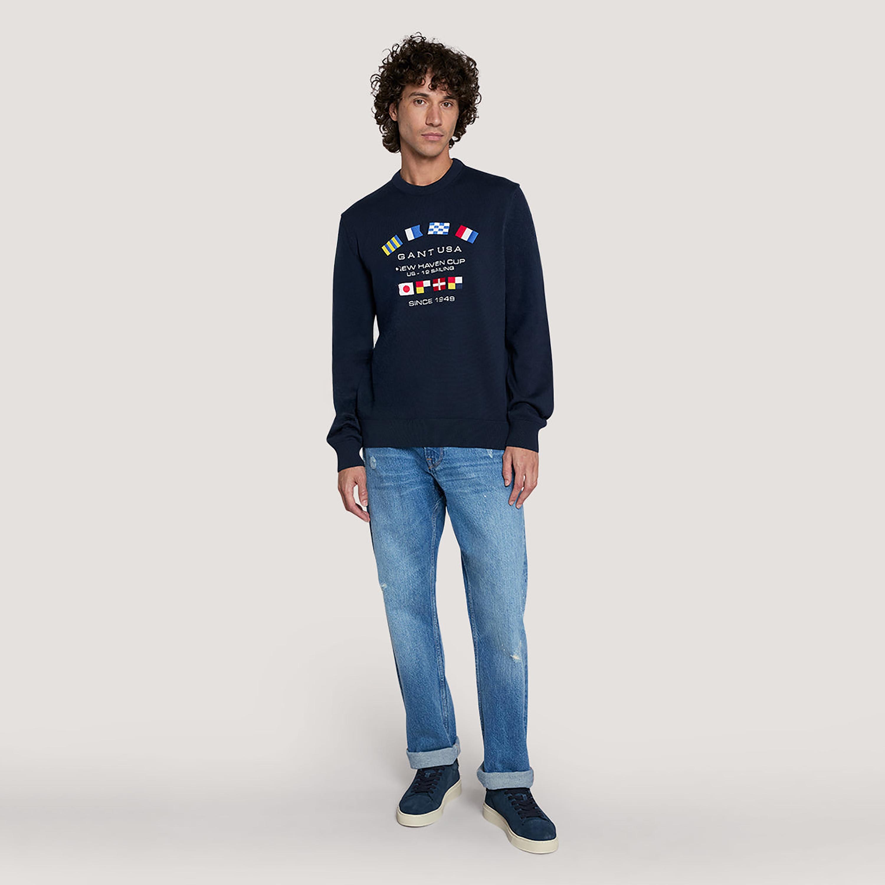 Gant Embroidered Round Neck Long Sleeves Men's Pullover-men-clothing-sweatersandpullovers-image-2