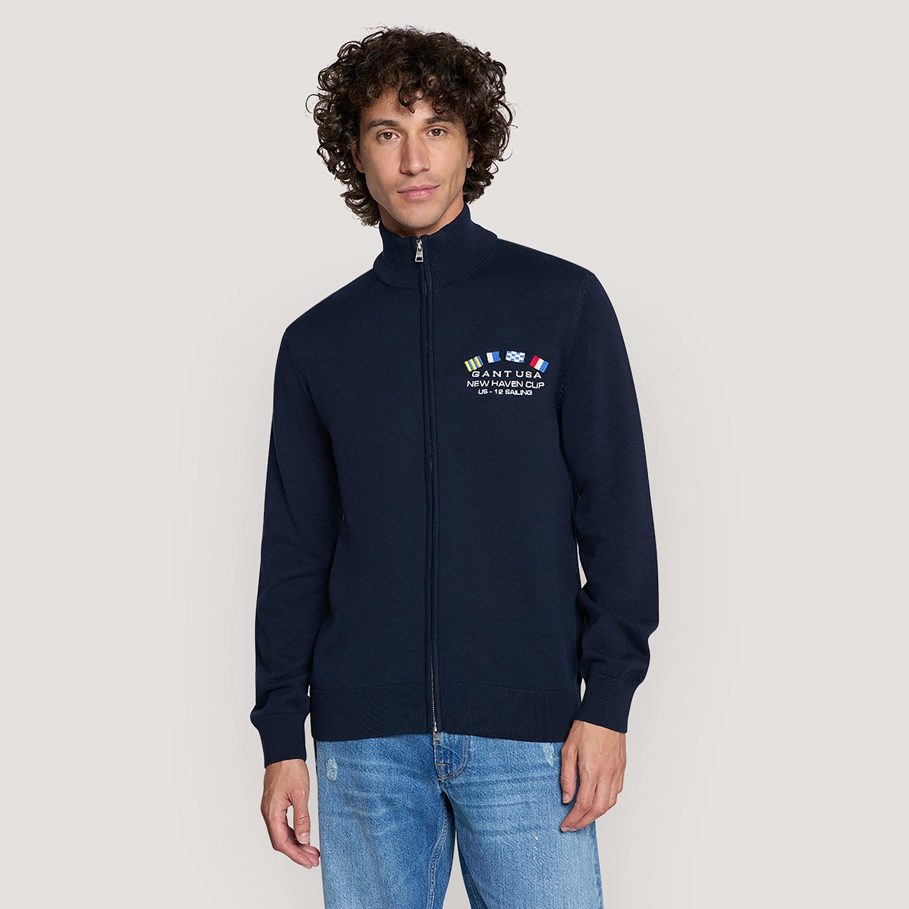 Gant Embroidered High Neck Long Sleeves Men's Cardigan-men-clothing-sweatersandpullovers-image-1