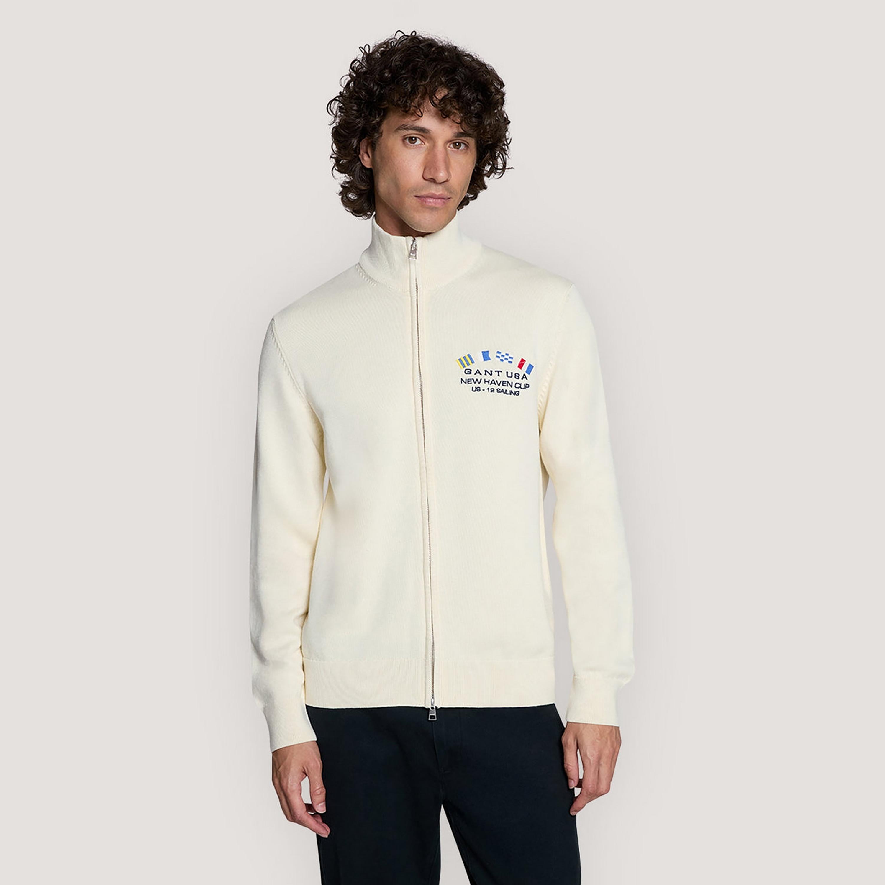 Gant Embroidered High Neck Long Sleeves Men's Cardigan-men-clothing-sweatersandpullovers-image-1