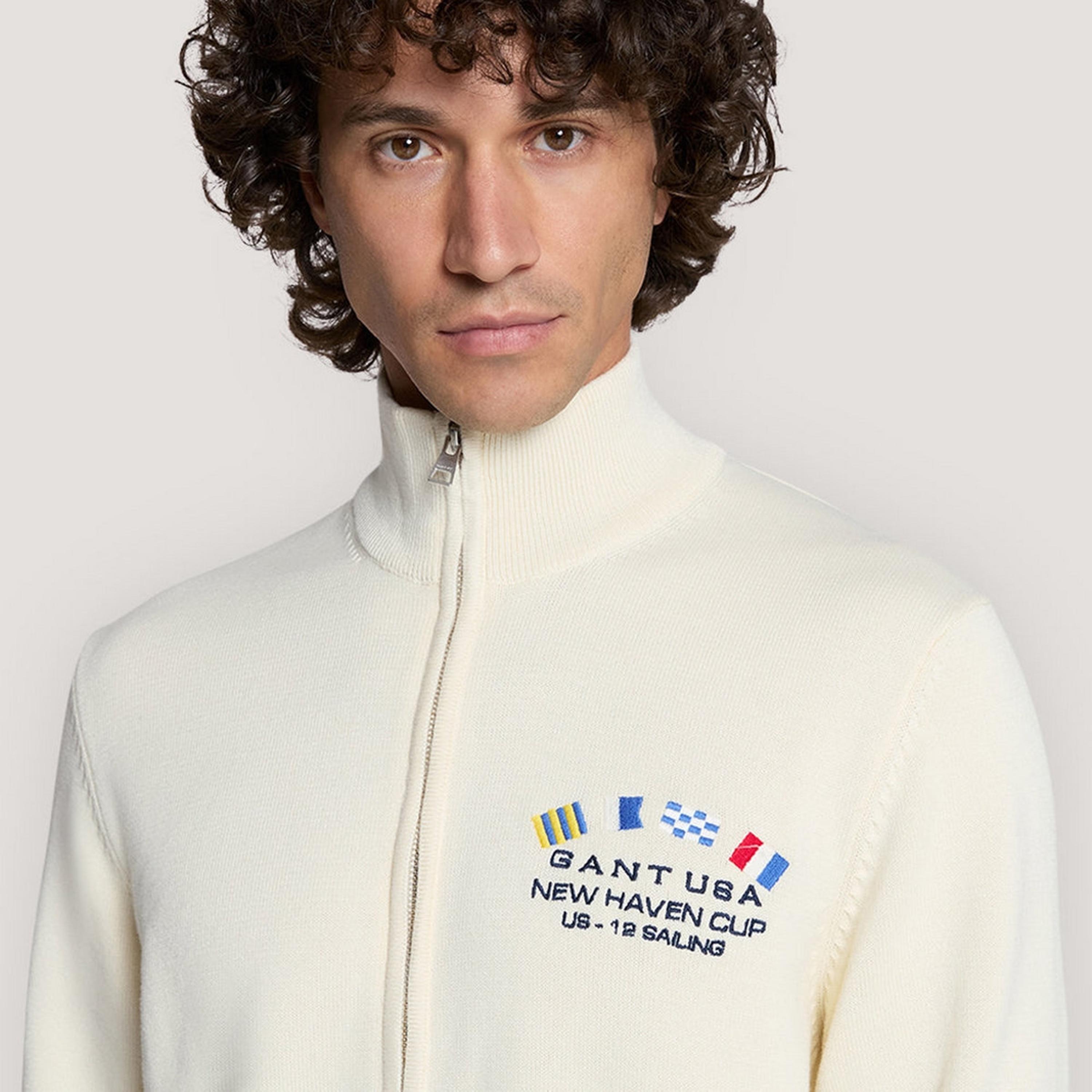 Gant Embroidered High Neck Long Sleeves Men's Cardigan-men-clothing-sweatersandpullovers-image-3