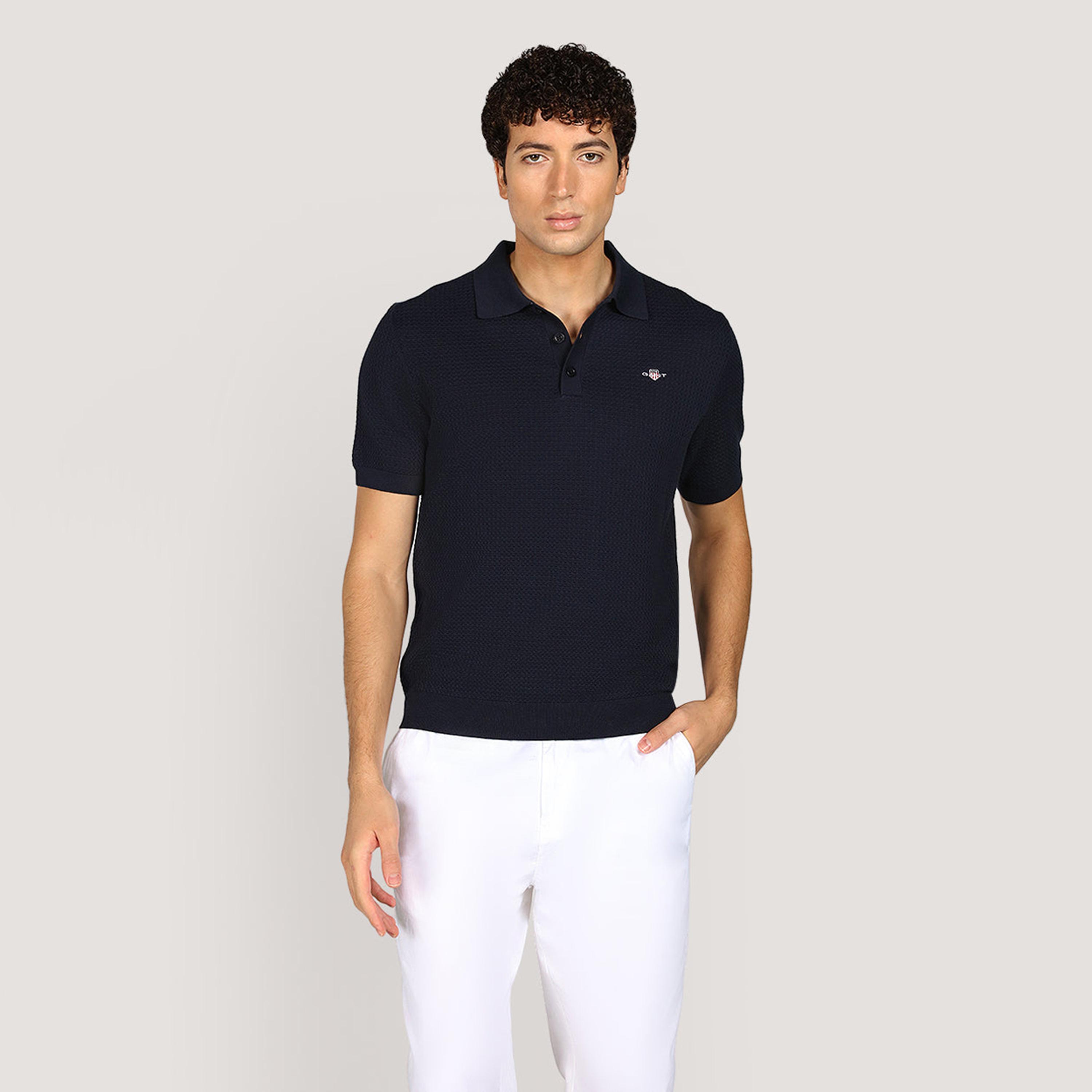 كنزة رجالية بياقة وأكمام قصيرة، بنسيج مزخرف من جانت-men-clothing-sweatersandpullovers-image-4