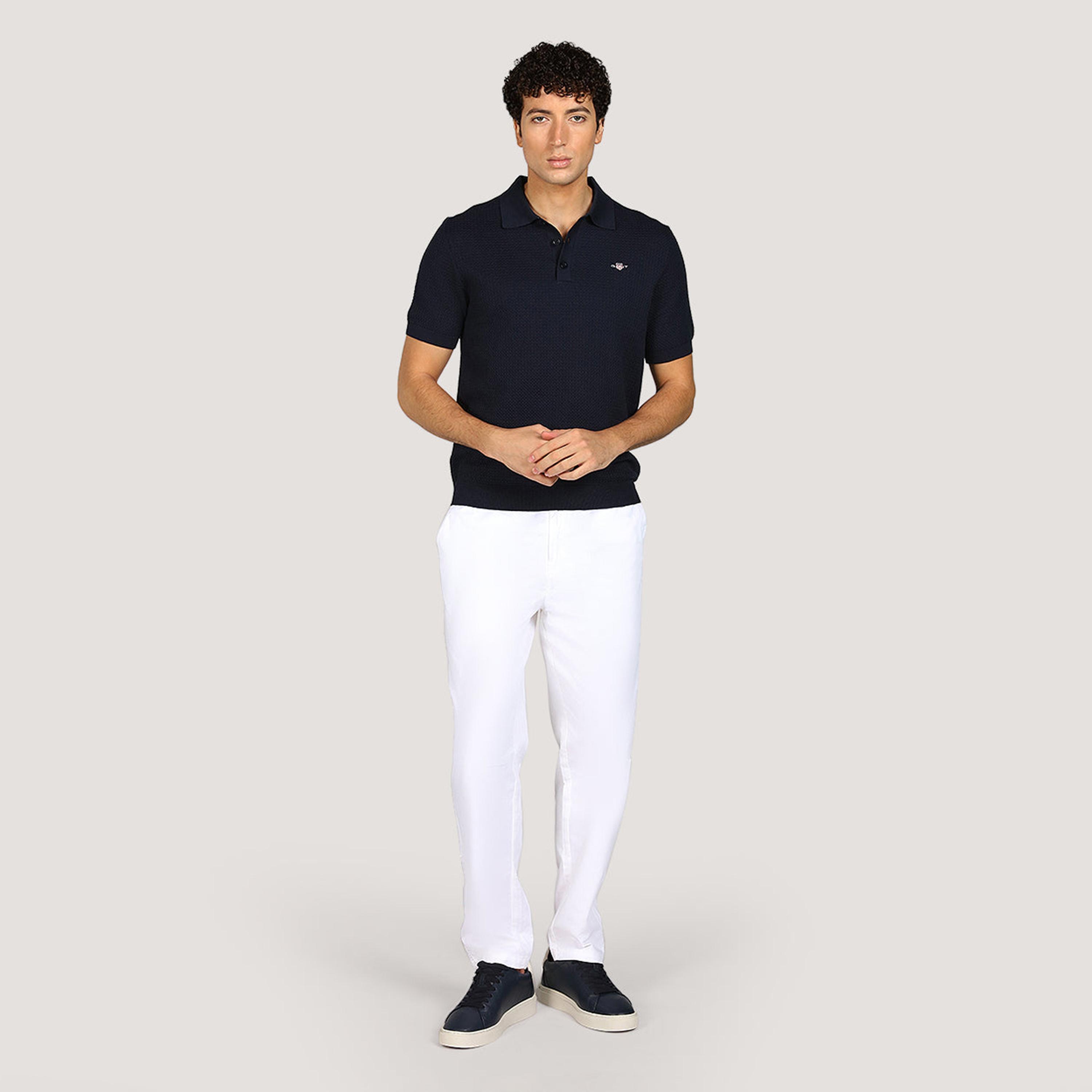 كنزة رجالية بياقة وأكمام قصيرة، بنسيج مزخرف من جانت-men-clothing-sweatersandpullovers-image-3