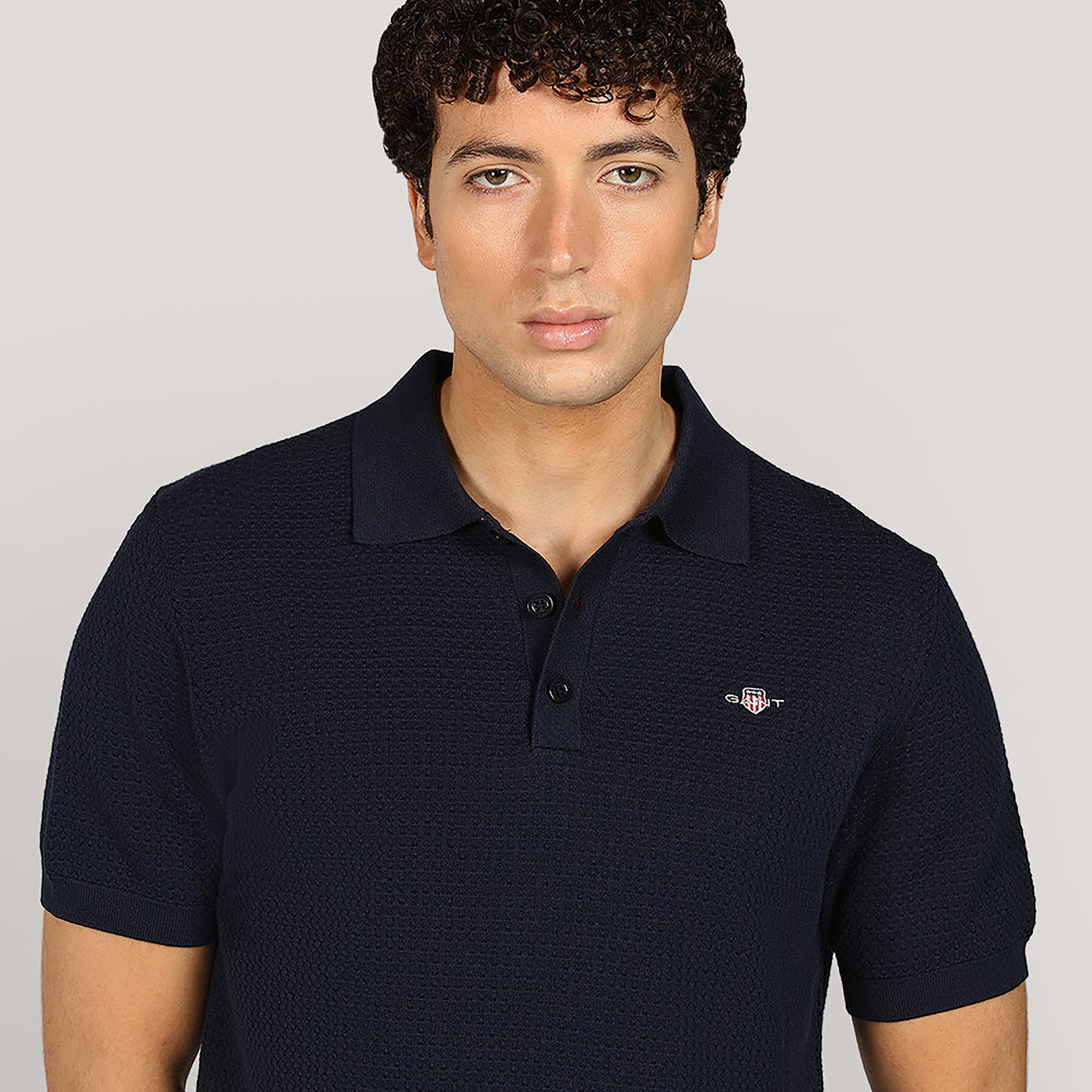 كنزة رجالية بياقة وأكمام قصيرة، بنسيج مزخرف من جانت-men-clothing-sweatersandpullovers-image-2