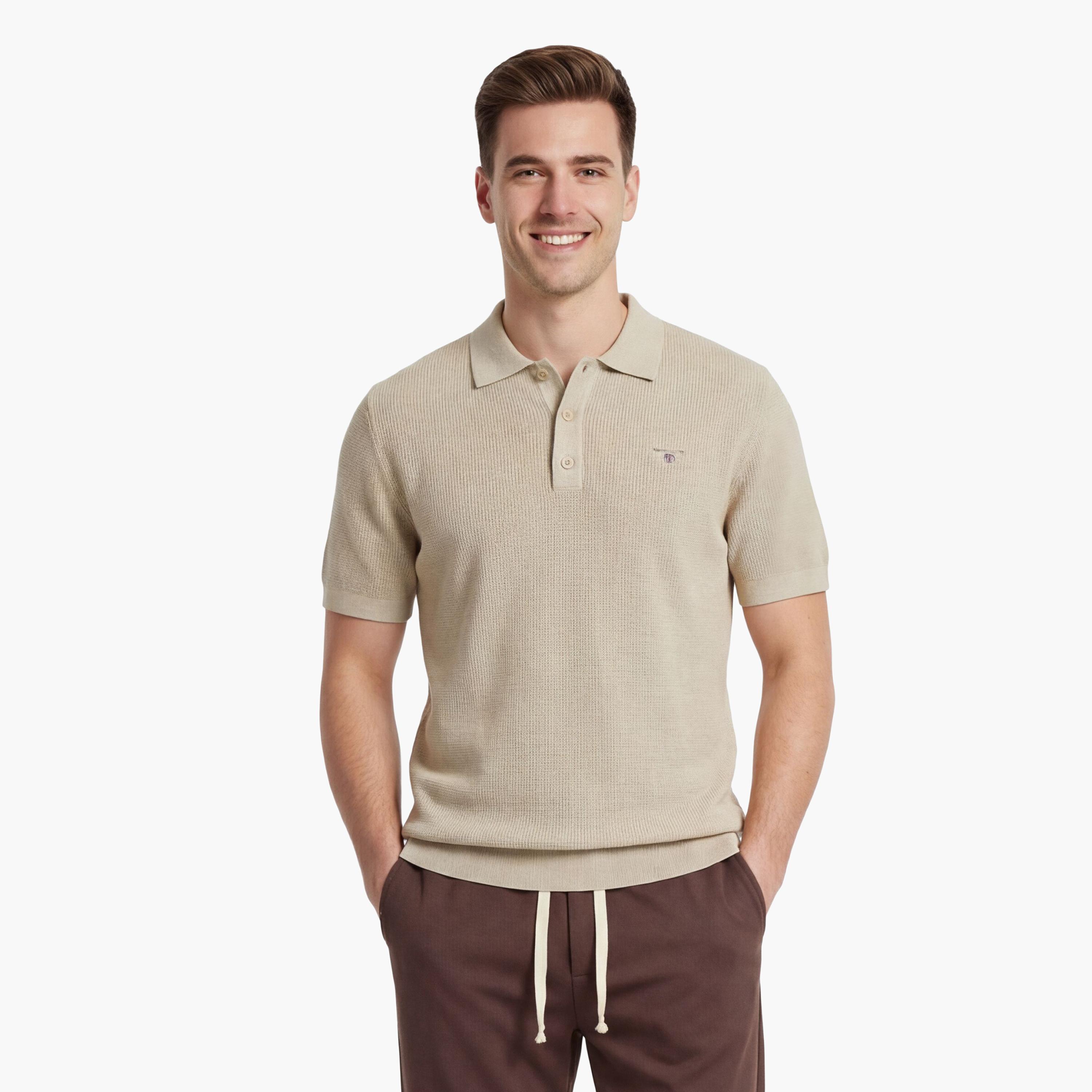 تي شيرت بولو رجالي بارز الملمس بأكمام قصيرة وبياقة من جانت-men-clothing-tshirtsandpolos-polos-image-7