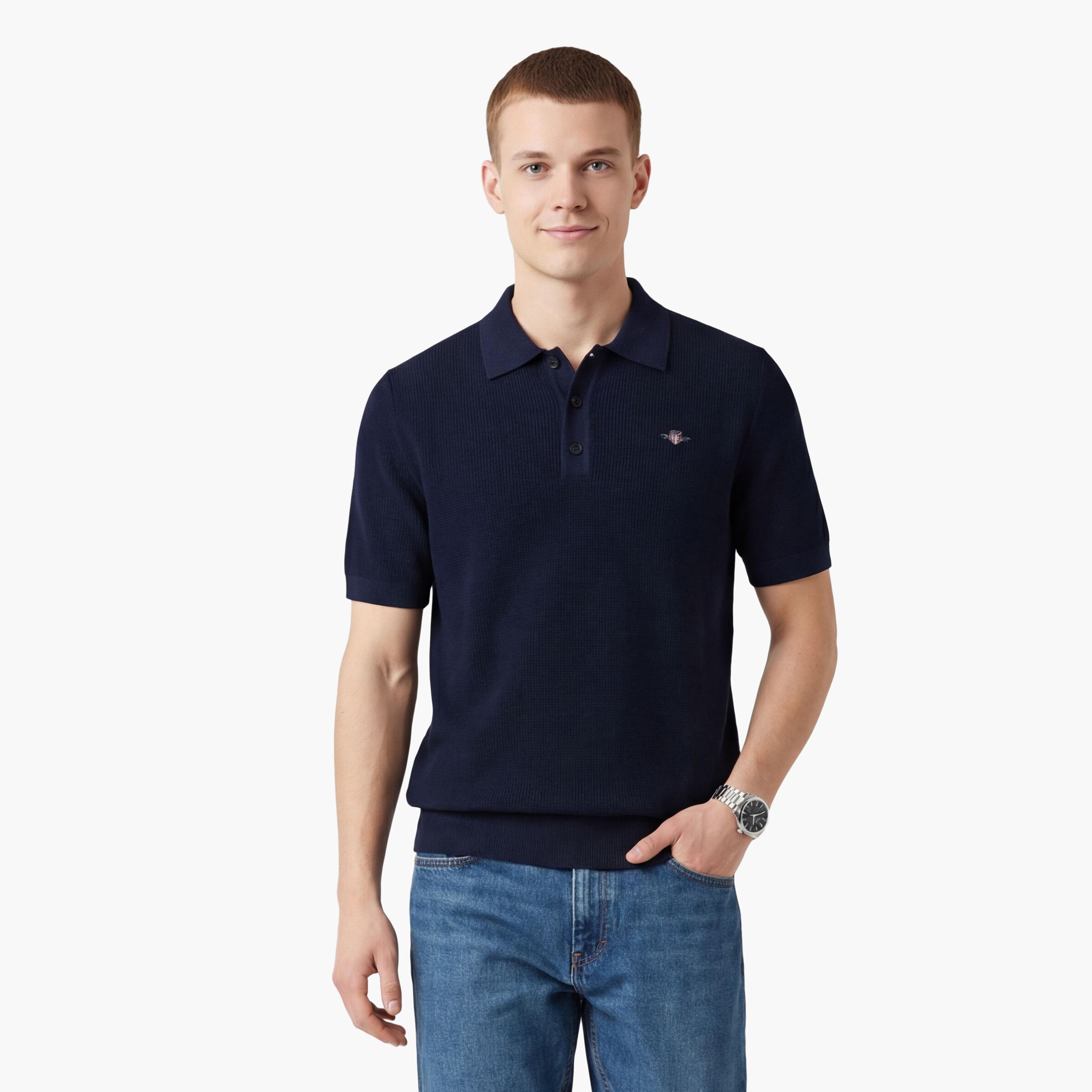 تي شيرت بولو رجالي بارز الملمس بأكمام قصيرة وبياقة من جانت-men-clothing-tshirtsandpolos-polos-image-13