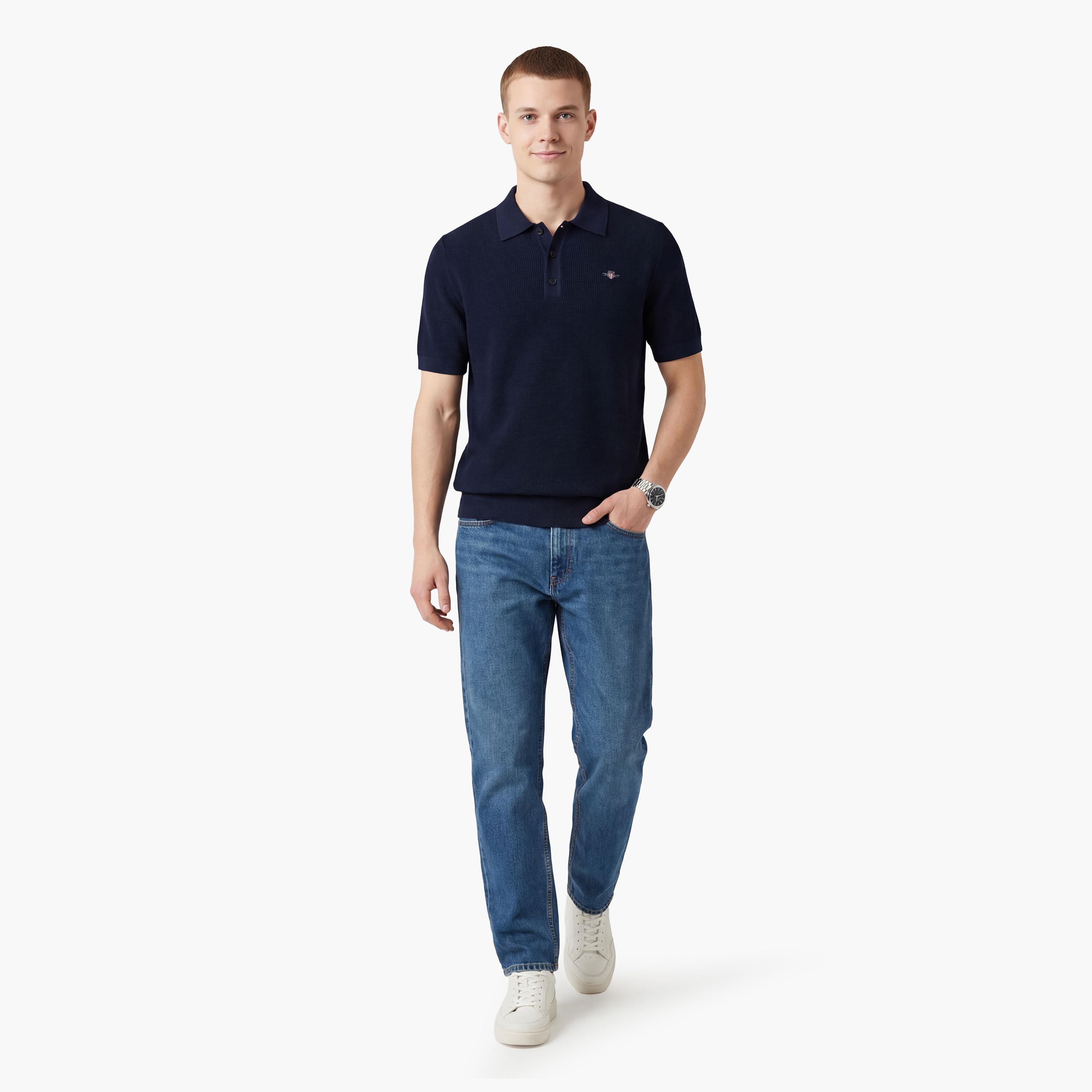 تي شيرت بولو رجالي بارز الملمس بأكمام قصيرة وبياقة من جانت-men-clothing-tshirtsandpolos-polos-image-14