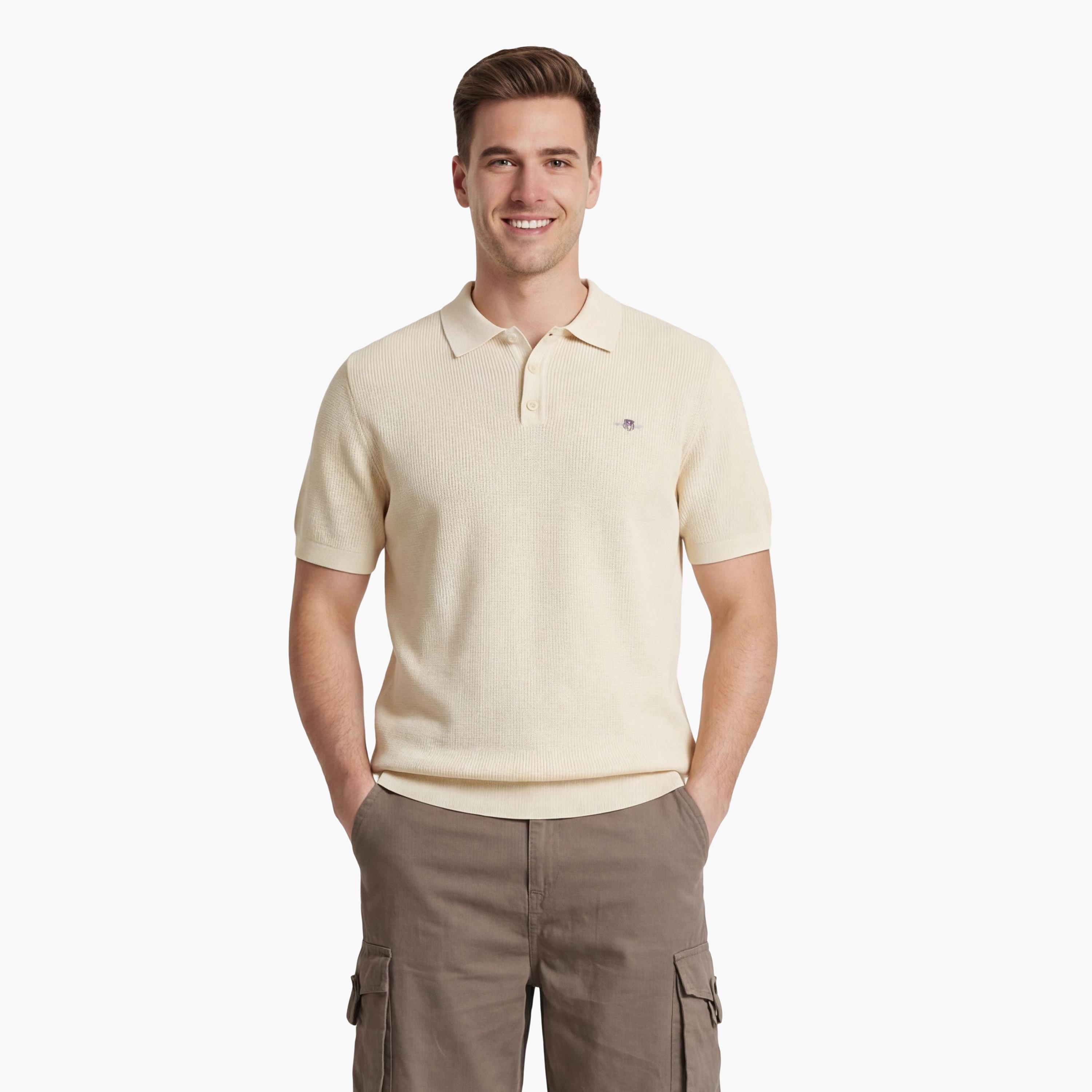تي شيرت بولو رجالي بارز الملمس بأكمام قصيرة وبياقة من جانت-men-clothing-tshirtsandpolos-polos-image-1