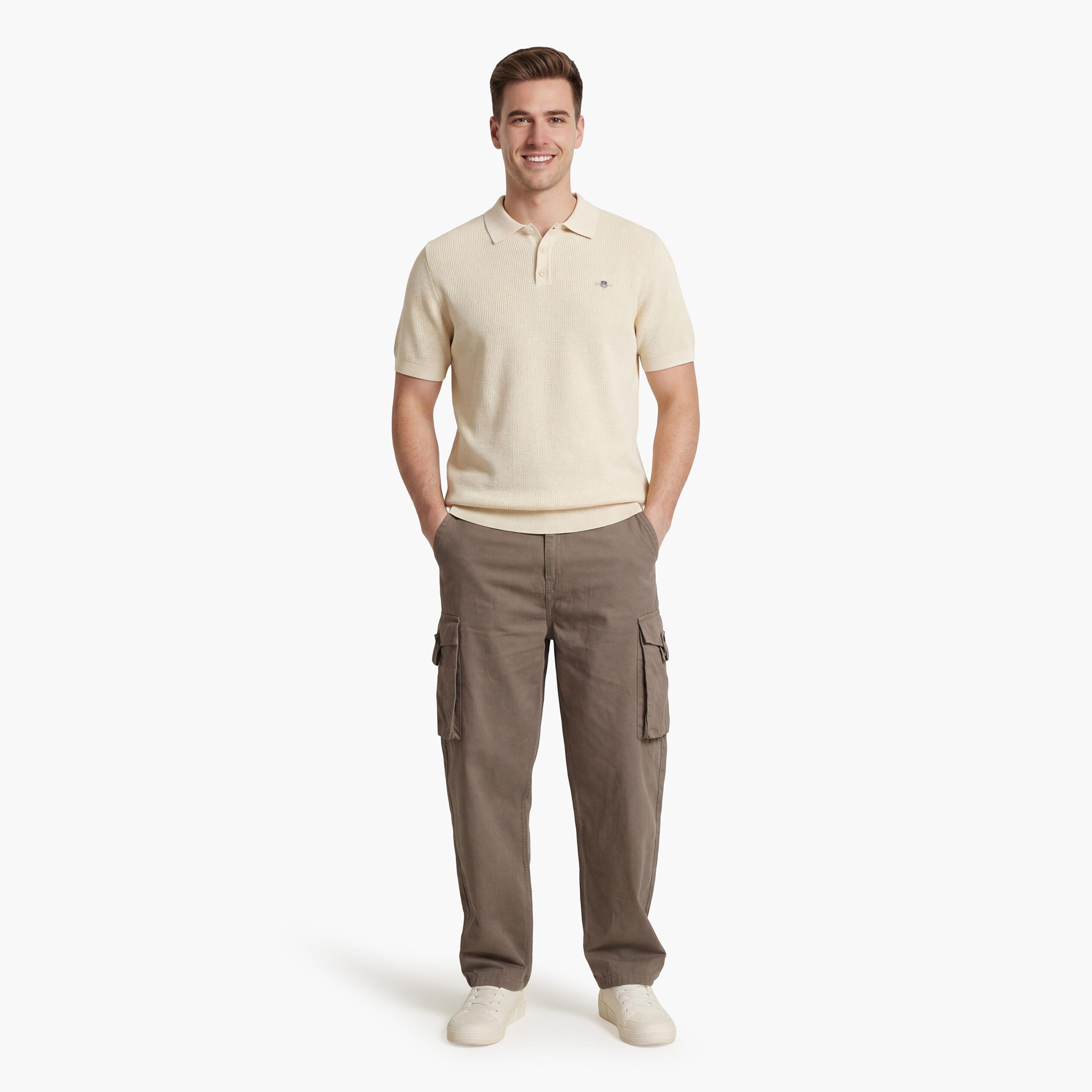 تي شيرت بولو رجالي بارز الملمس بأكمام قصيرة وبياقة من جانت-men-clothing-tshirtsandpolos-polos-image-2