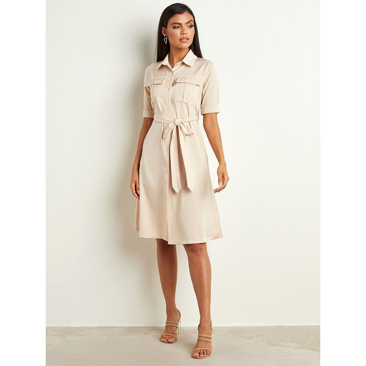 فستان ميدي بتصميم قميص وحزام خصر-women-clothing-dresses-image-2