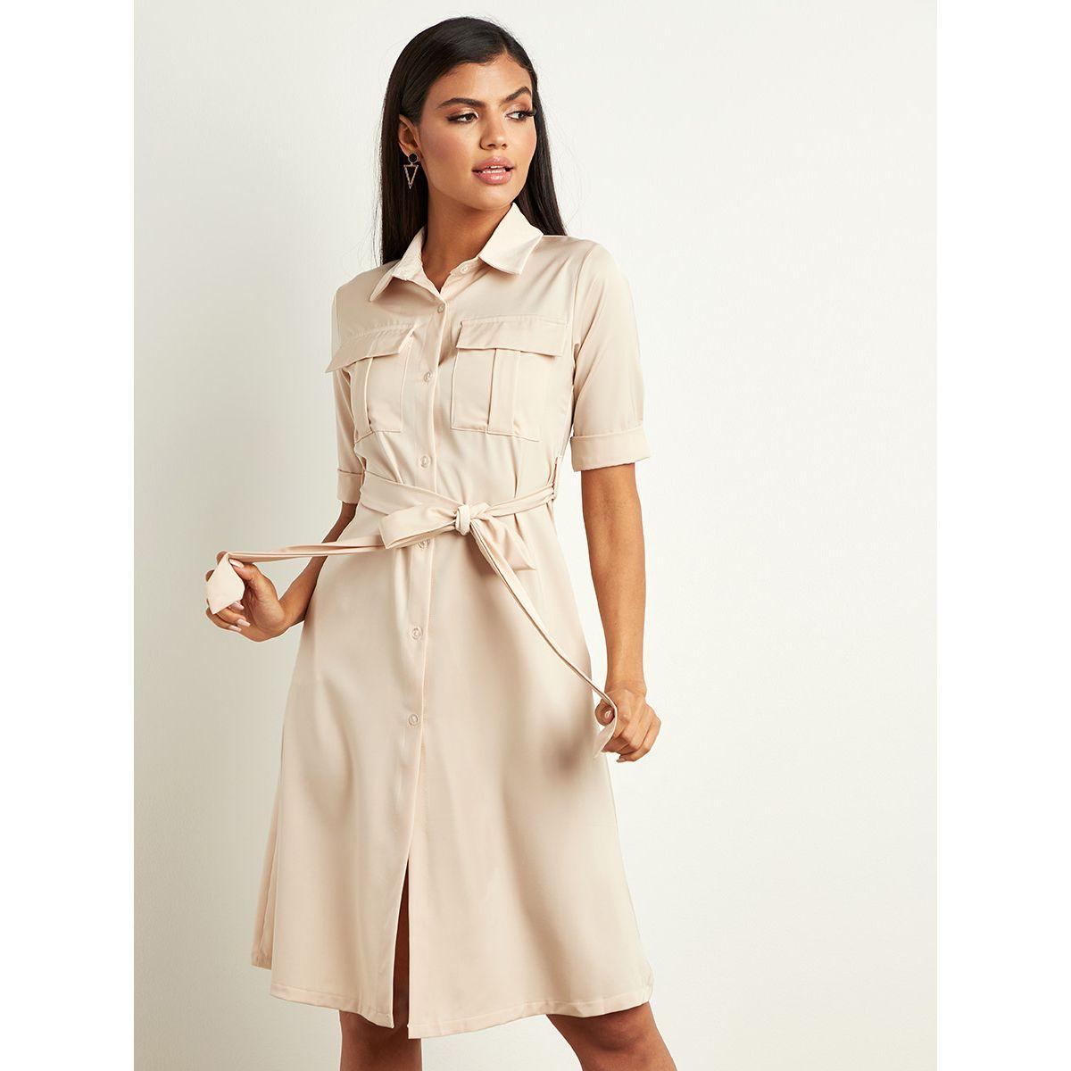 فستان ميدي بتصميم قميص وحزام خصر-women-clothing-dresses-image-3